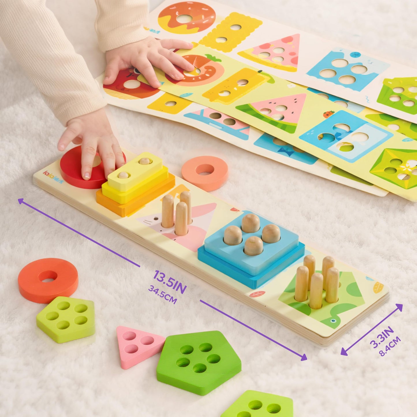 lalalark Montessori Toys for 1 2 3 Year Old, Wooden Sorting & Stacking Toys with 5 Theme Cards, Educational & Learning Sensory Sorter Toys for Toddlers，Boys Girls Easter Valentine Birthday Gifts
