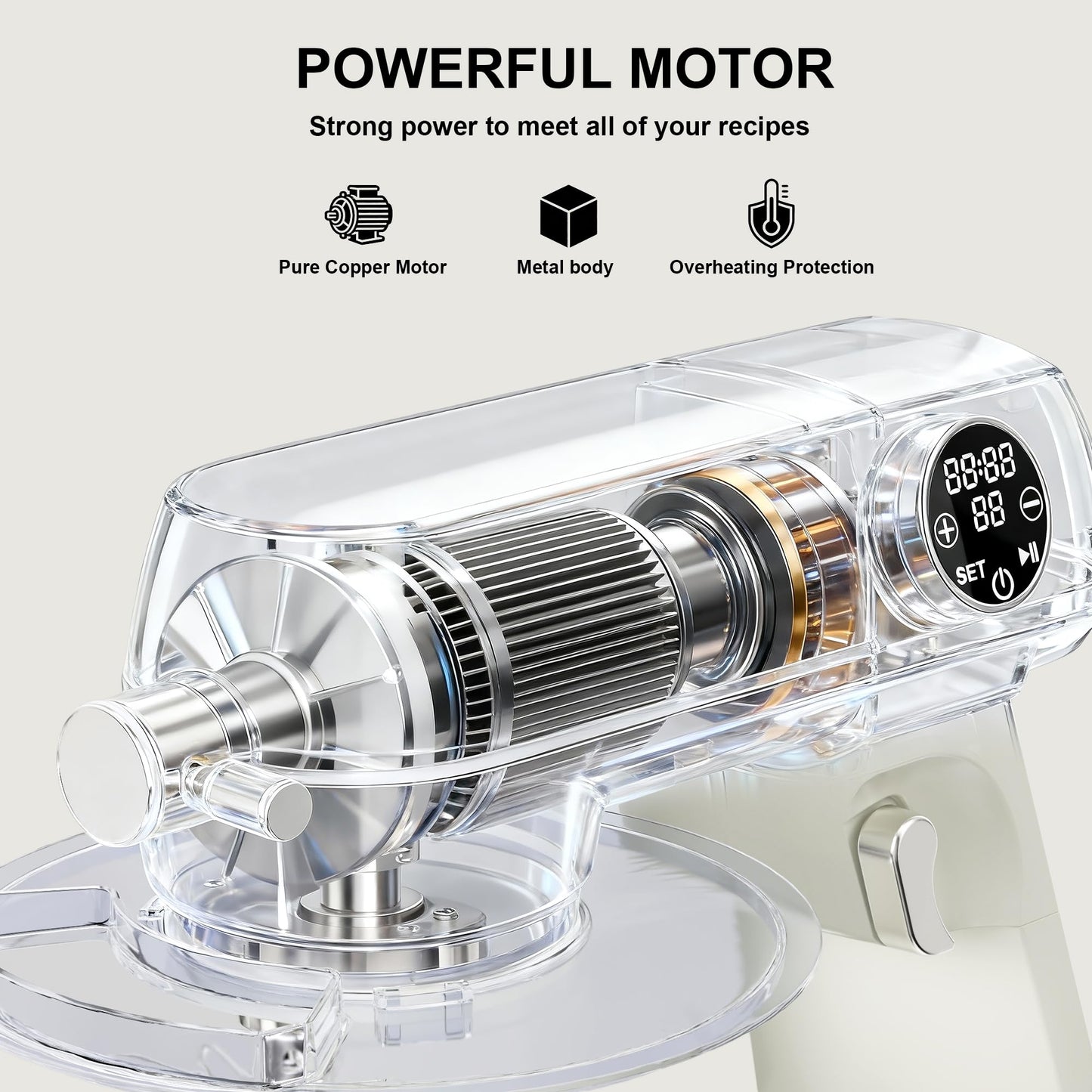 8.45 QT All Metal Stand Mixer,10 Speed Large Capacity Kitchen Mixer with Digital Timer & Tilt-Head, Electric Mixer with Whisk Dough Hook Mixing Beater for Baking,Cakes,Cookie,Bread,Salad(White)