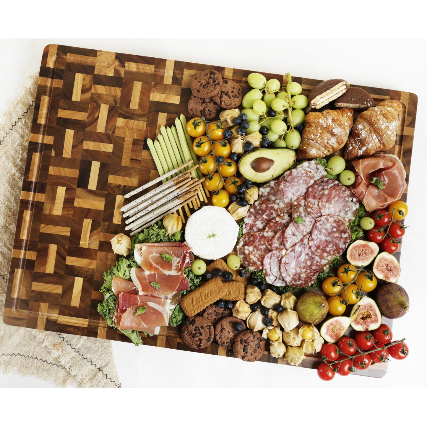 YOUSUNLONG Cutting Board XXL Large End Grain Acacia Wood Mixed With Oak - 24x18x1.5 Inch - Reversible Butcher Chopping Board With Deep Juice Groove And Handle - Cheese Board & Cooktop Board
