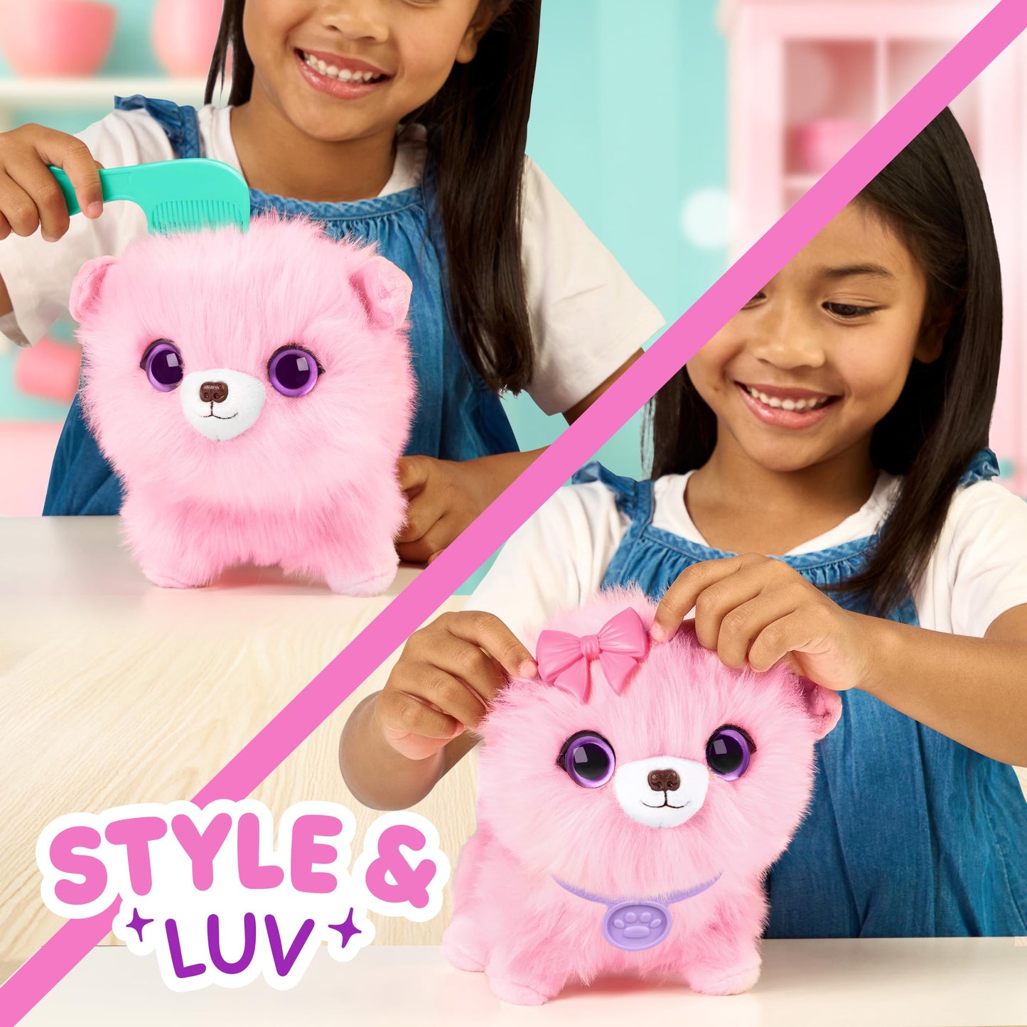 SCRUFFALUVS Pink Surprise Pet, Mystery Plush Toys, Stuffed Animals, Wash to Reveal 1 of 3 Rescue Surprise Toy Pets: Puppy, Bunny, or Kitty - Includes 8.7" Deluxe Carrier - Styles May Vary