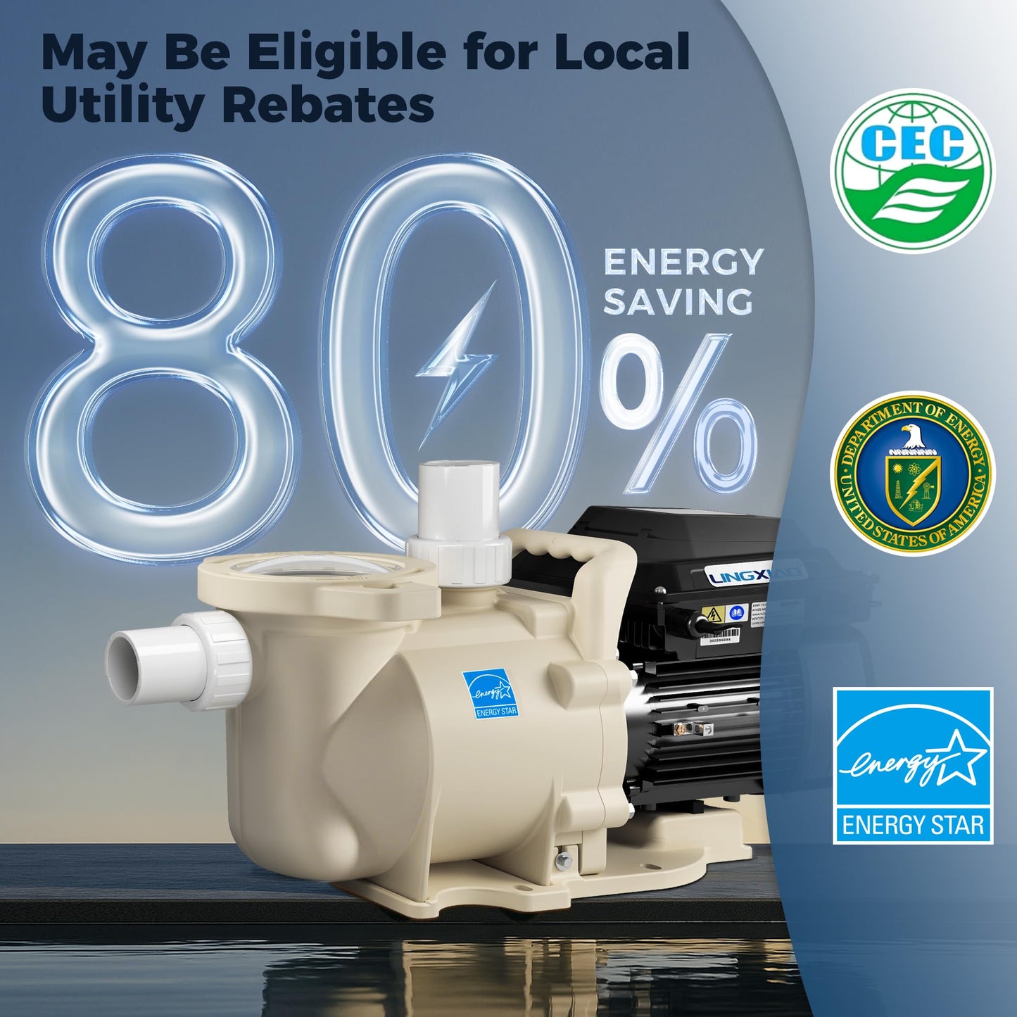 LINGXIAO Smart Variable Speed Pool Pump 2 HP, 115/208-230V, In/Above Pool Pump With Smart Life APP Control, Energy Star Certificate, High Flow & Self Priming - (2025 New Upgrade)