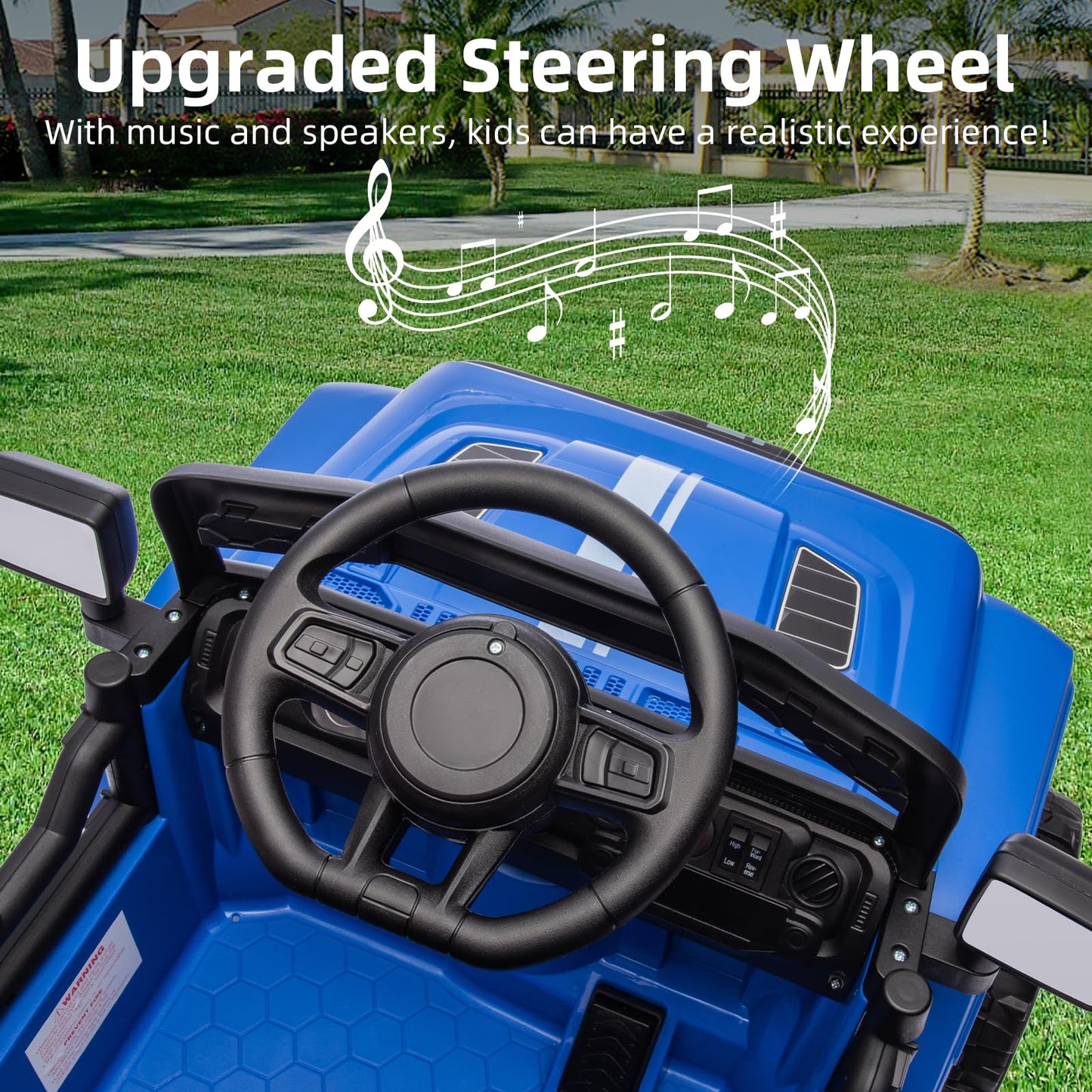 Ride On Truck Car, 12V Ride On Toy w/Parent Remote Control, Steering Wheel Music, 4-Wheel Spring Suspension, Led Lights, 2 Speeds, Kids Electric Vehicles for Age 3-5, Blue