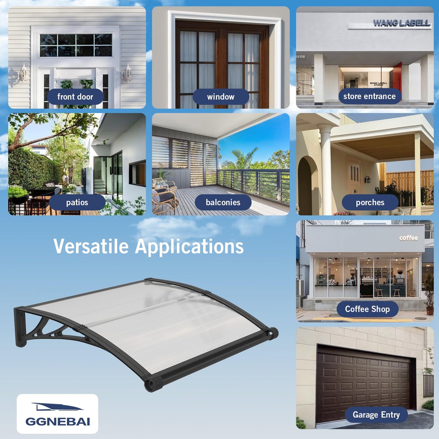 Awning for Door Entrance with Drainage Sink,40x80 Inch Awnings for Doors,Window Canopy Exterior with Plastic Steel Bracket,Polycarbonate Cover,UV,Rain,Snow Protection for House,Porch,Patio,Deck