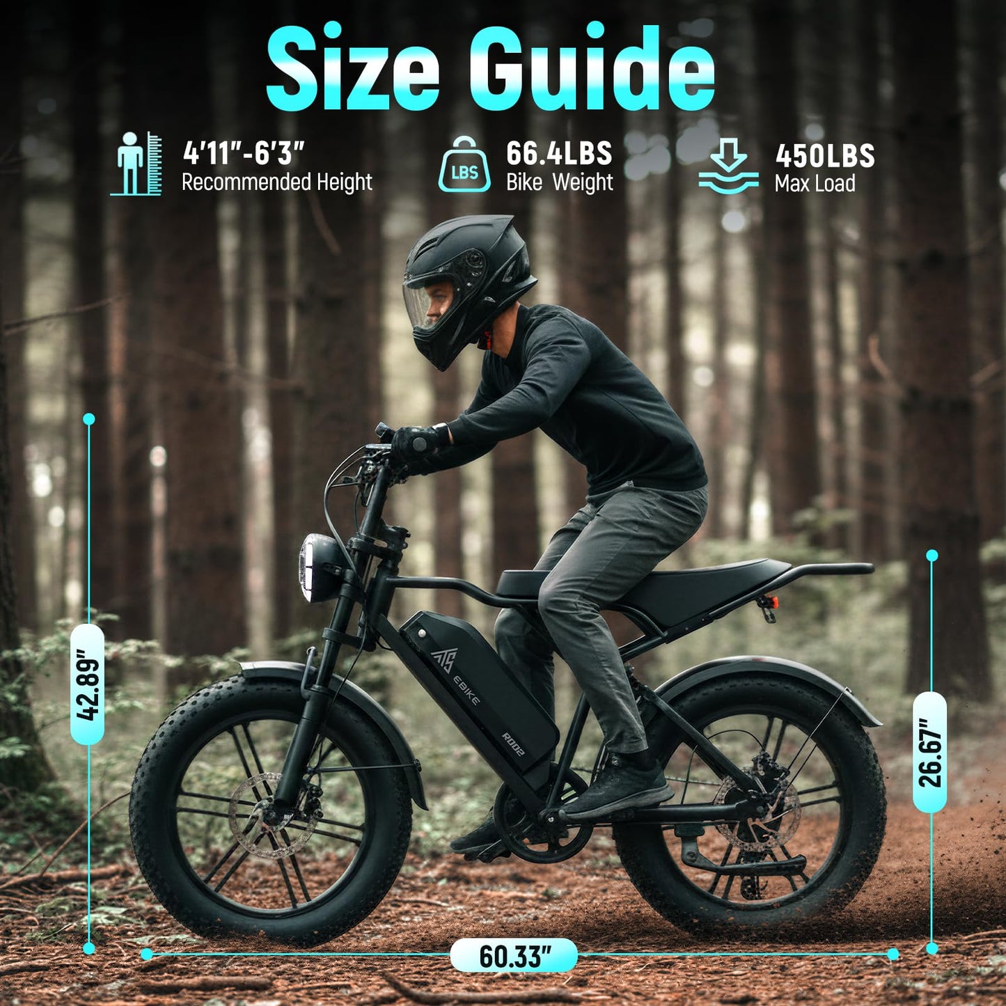 TST Electric Bike for Adult, Up to 28 MPH and 60/100 Miles Long Range E Bike, 20" Fat Tire E-Bike, 1500W Peak Motor, 48V 15Ah/25Ah Removable Battery, Dual Suspension, UL 2849 Certification