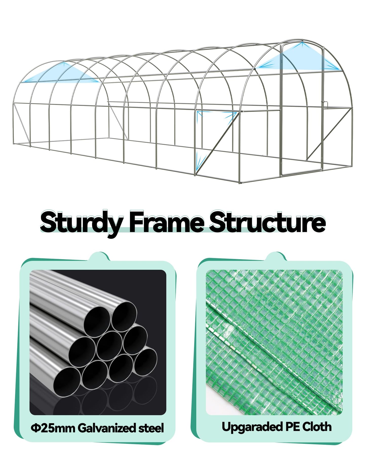 28X10x7.5 ft Large Walk-in Tunnel Greenhouse for Outdoors, Grow Tent with Reinforced Frame, Dual Zippered Screen Doors & 8 Screen Windows Green Houses Kit for Outside Backyard Gardening