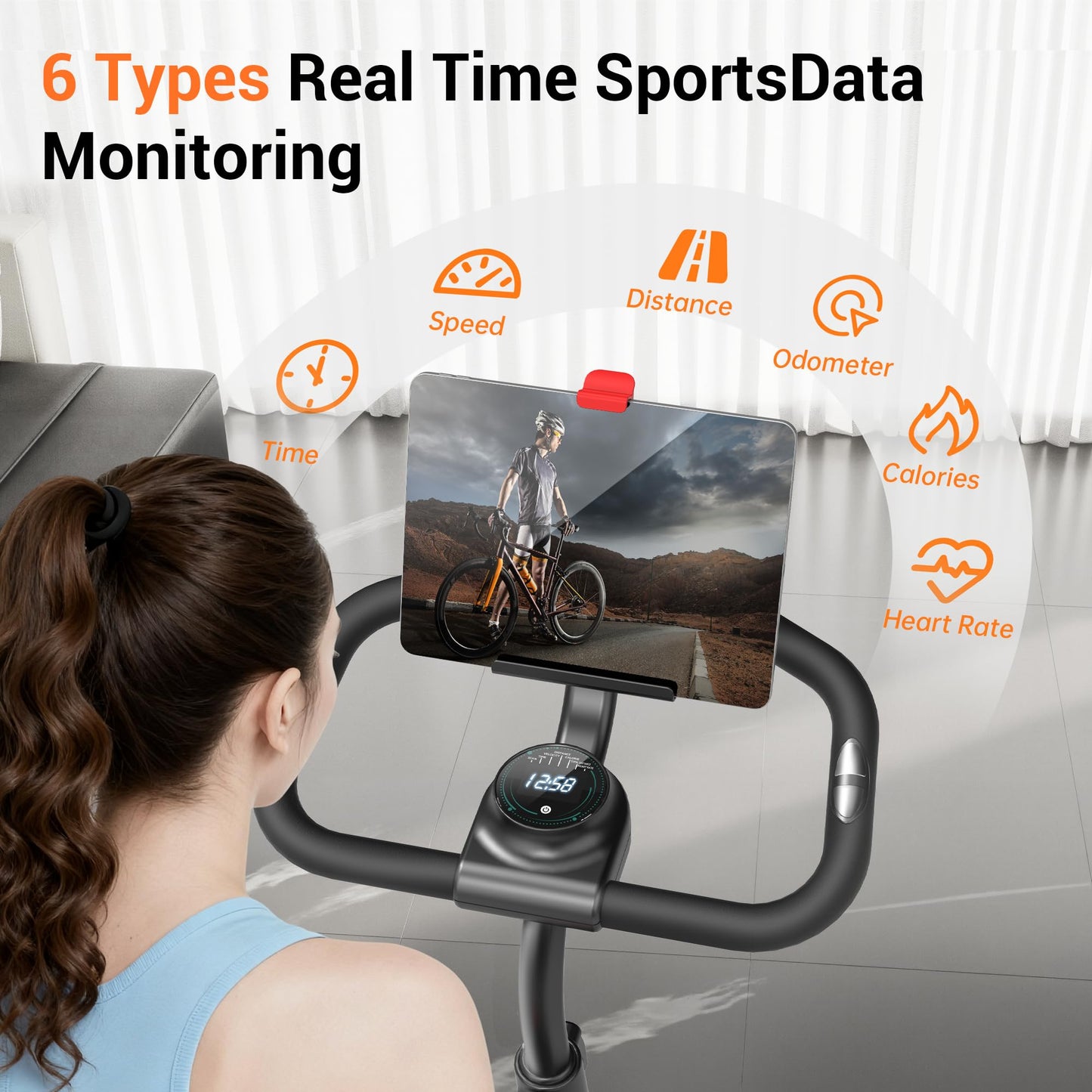 UMAY Exercise Bike,Brake Pad Stationary Bike for Home with 0-100 Resistance & App, Silent Belt Drive Stationary Workout Bike for Home with Comfort Seat, Low Noise Indoor Cycling Bike with Heart Rate / Tablet & Bottle Holder, 300 LBS Capacity