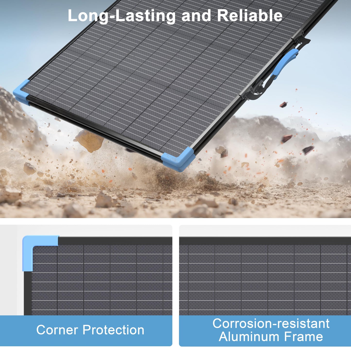 E-POWO 220W Bifacial Portable Solar Panel for Power Station, 23.5% High Efficiency ETFE Foldable Solar Charger for Camping Essentials,IP68 Waterproof 2 Reinforced Kickstands for RV Off-Grid Blackouts
