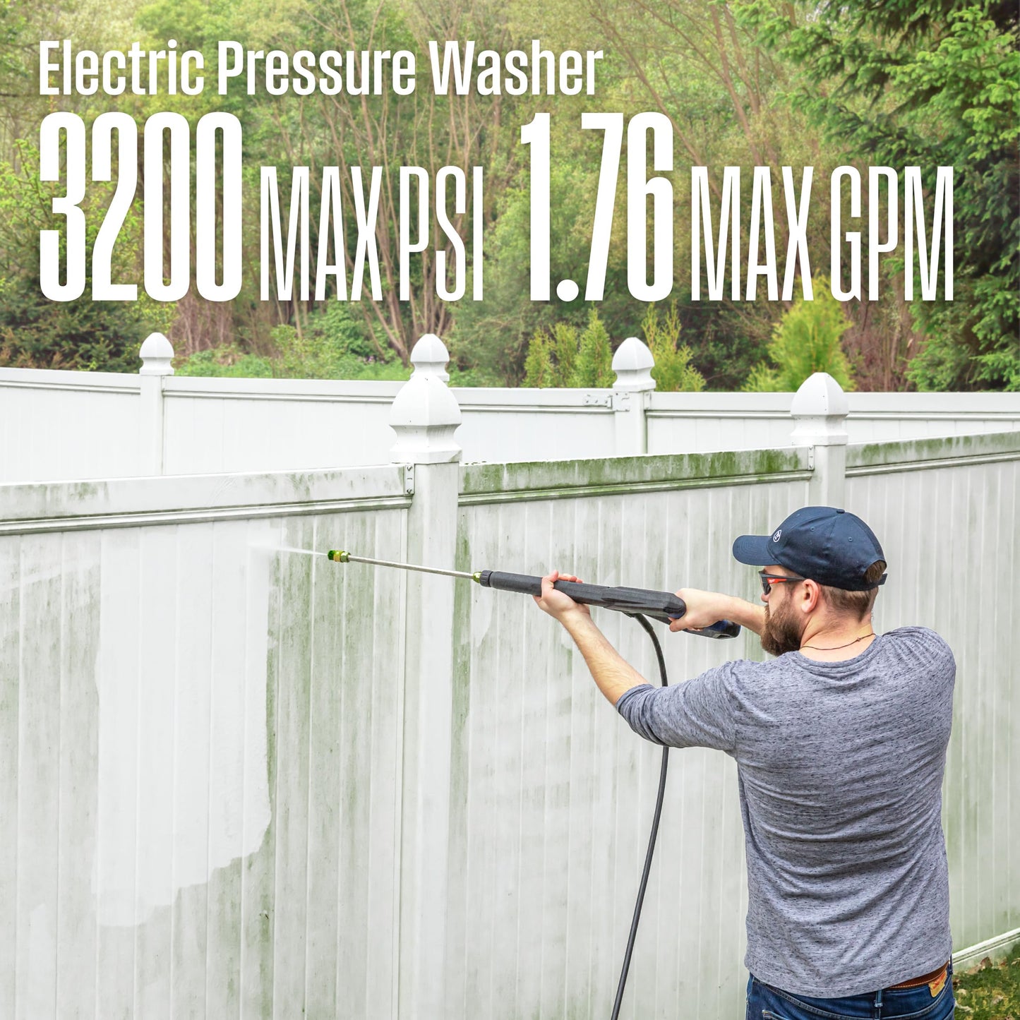 Westinghouse WPX3200e Electric Pressure Washer, 3200 Max PSI and 1.76 Max GPM, Induction Motor, Onboard Soap Tank, Spray Gun and Wand, 5 Nozzle Set, for Cars/Fences/Driveways/Homes/Patios/Furniture