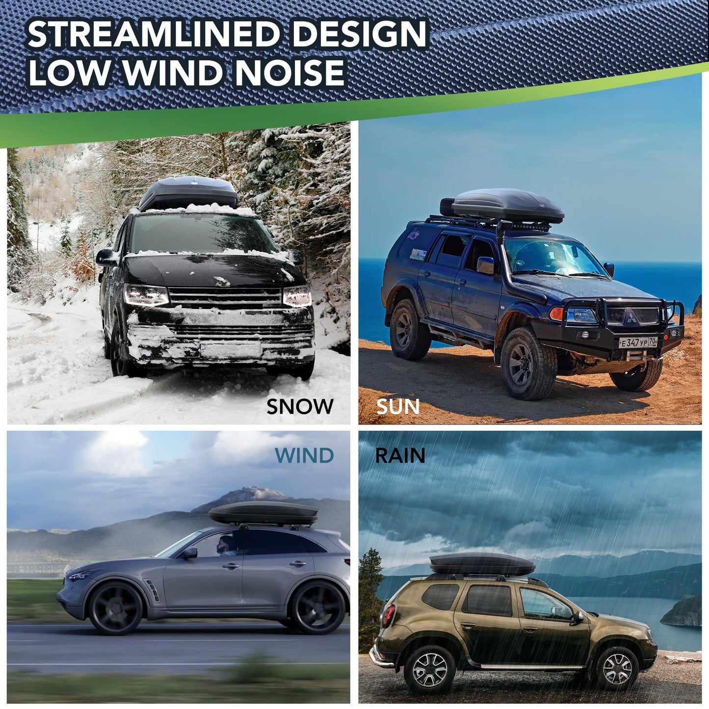 SLEKVERSA Roof Top Cargo Carrier, Vehicle Rooftop Hard Shell Travel Storage Box with Dual Sided Opening & Universal Mounting