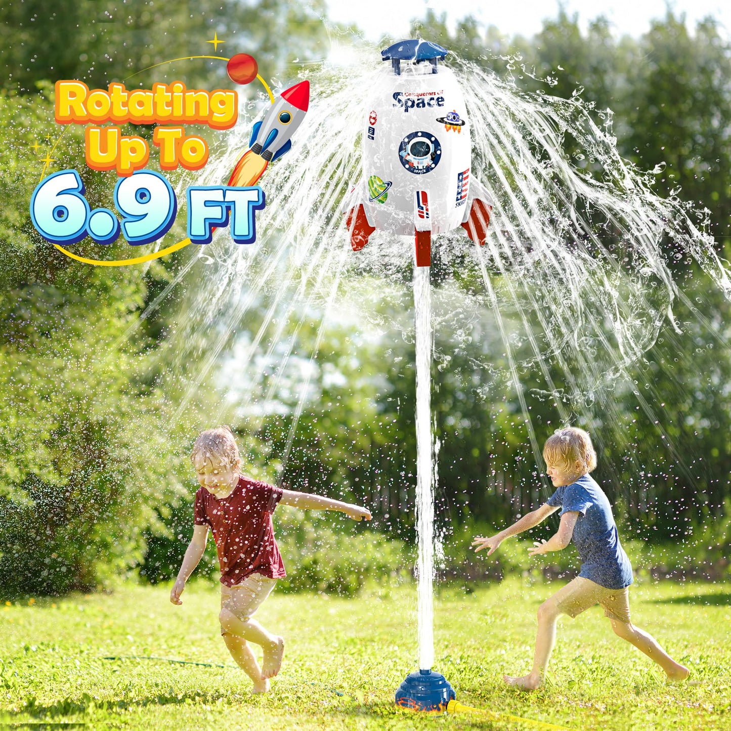 Skirfy Sprinkler Rocket Launcher Outdoor Water Toys for Kids, Rocket Design Water Powered Liftoff 9-16ft & Spin, Summer Garden Lawn Toys & Birthday Gift for Girls Boys Age 3-12 Year Old （White）