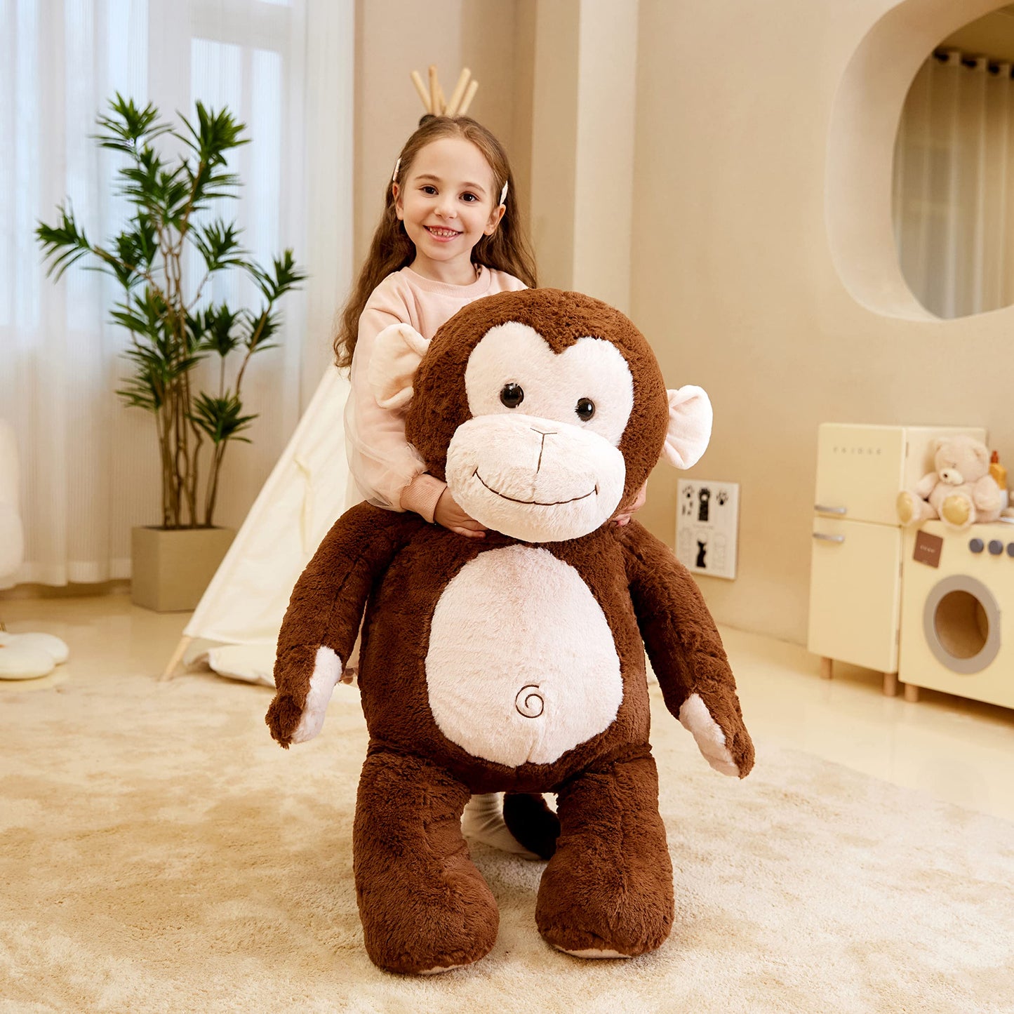 IKASA Giant Monkey Stuffed Animal Plush Toy,Large Big Jumbo Soft Toys,30" Huge Size Cute Fluffy Plushy Fat Oversized Plushie,Gifts for Kids Girls Boys
