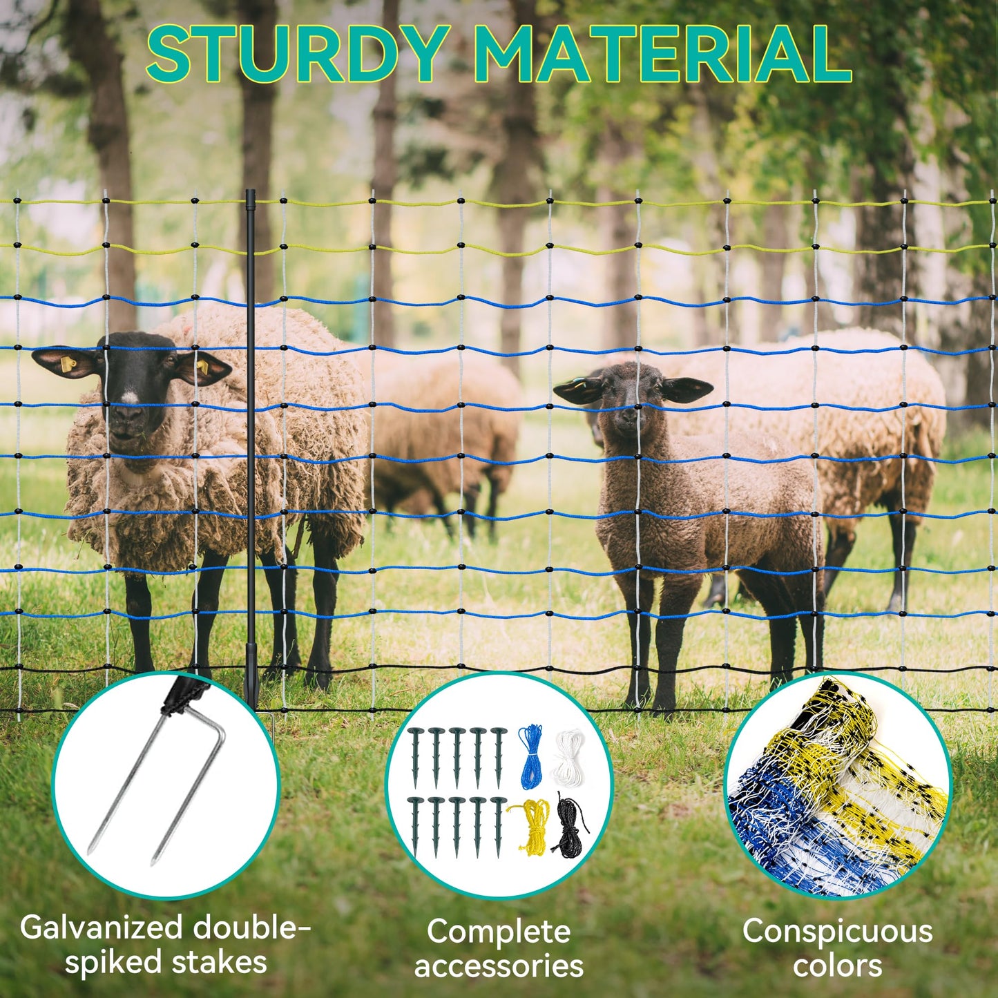 PPOLB Highly Visible Blue Electric Fence Netting, 35.4" H x 164' L, Portable Livestock Nets Mesh for Goats, Sheep, Hogs, Dog, Electric Fencing for Backyards, Homesteaders, Farms Ranches, and Gardens