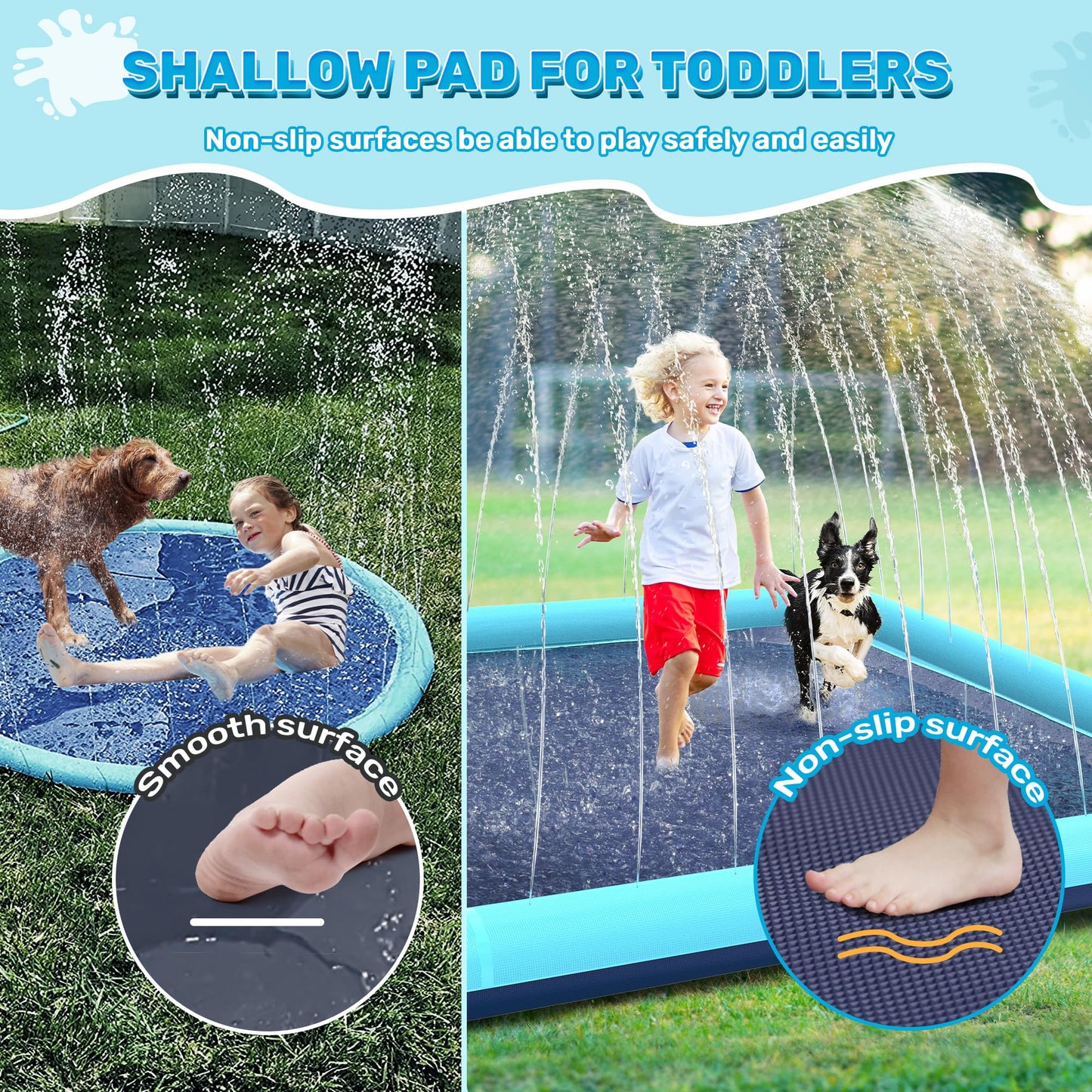 Bilibara 17 FT Gaint Splash Pad for Dogs, Non-Slip Splash Pads for Toddlers 3+, Heavy Duty Thickened Sprinkler Pool Summer Outdoor Water Toys for Backyard, Teal