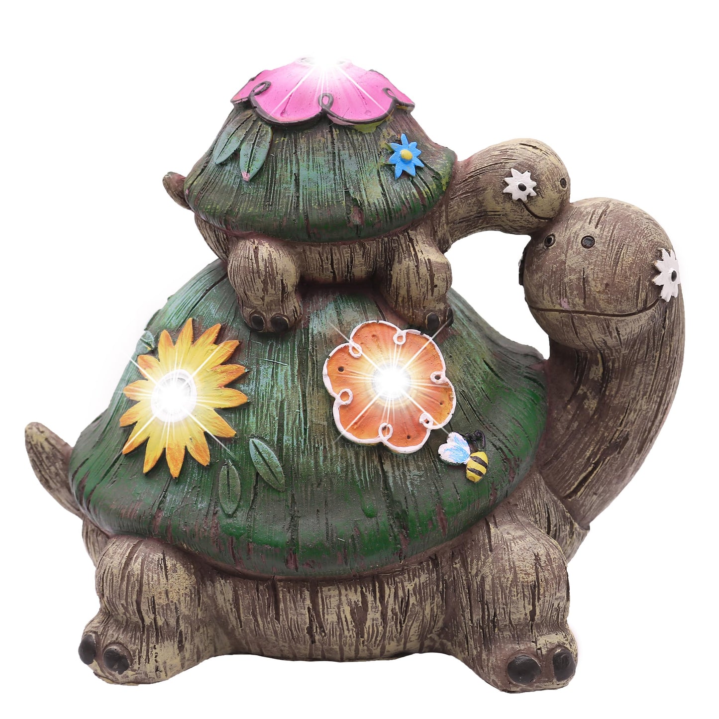 TERESA'S COLLECTIONS Garden Statues Turtle with Solar Lights, Mother and Baby and Father Tortoise Garden Decor Resin Figurines Sculptures for Outdoor Decor Lawn Patio Yard, Unique Gifts for Mom Dad