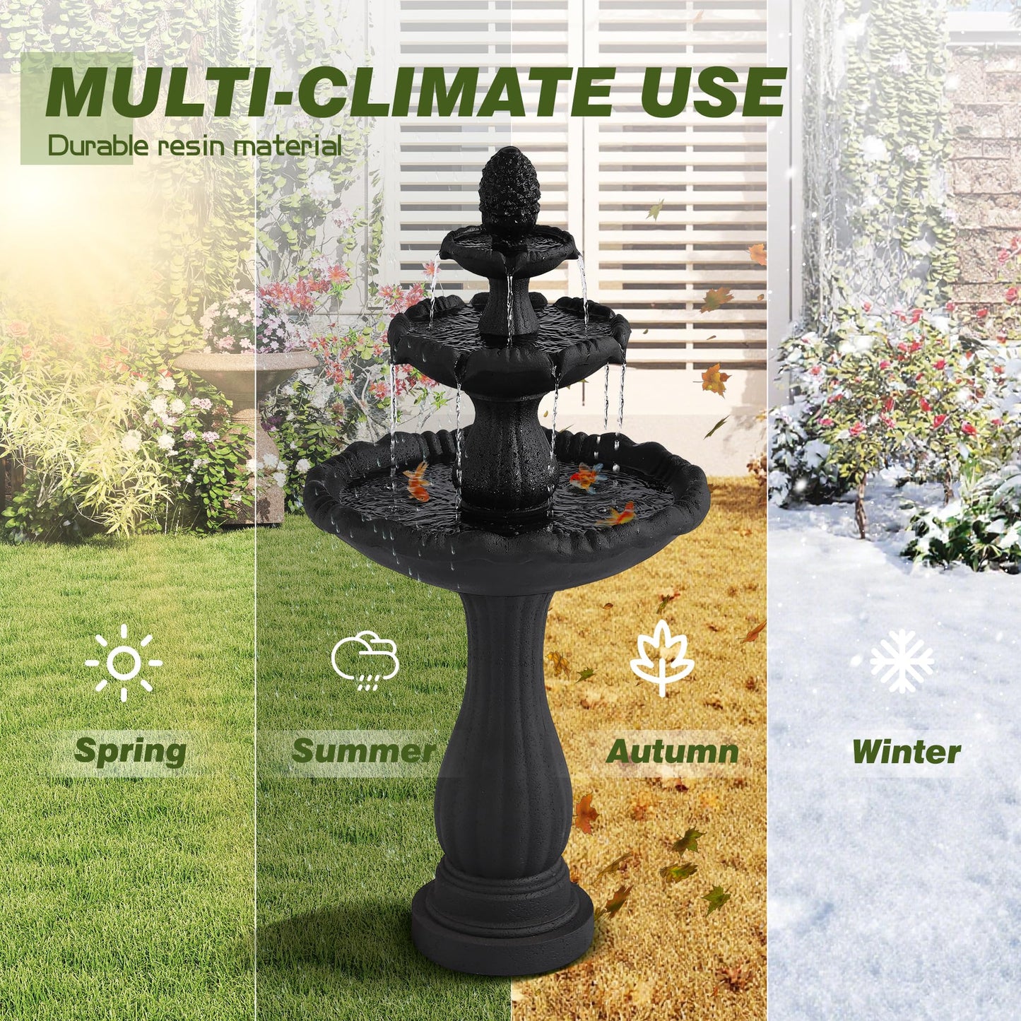 Dephet Italian Outdoor Water Fountains, 47.4'H Outside Garden Fountains and Waterfalls, Large Floor-Standing Cascading Indoor Resin Bubbler Fountain Features w/Pump for Patio Yard Decor, Black