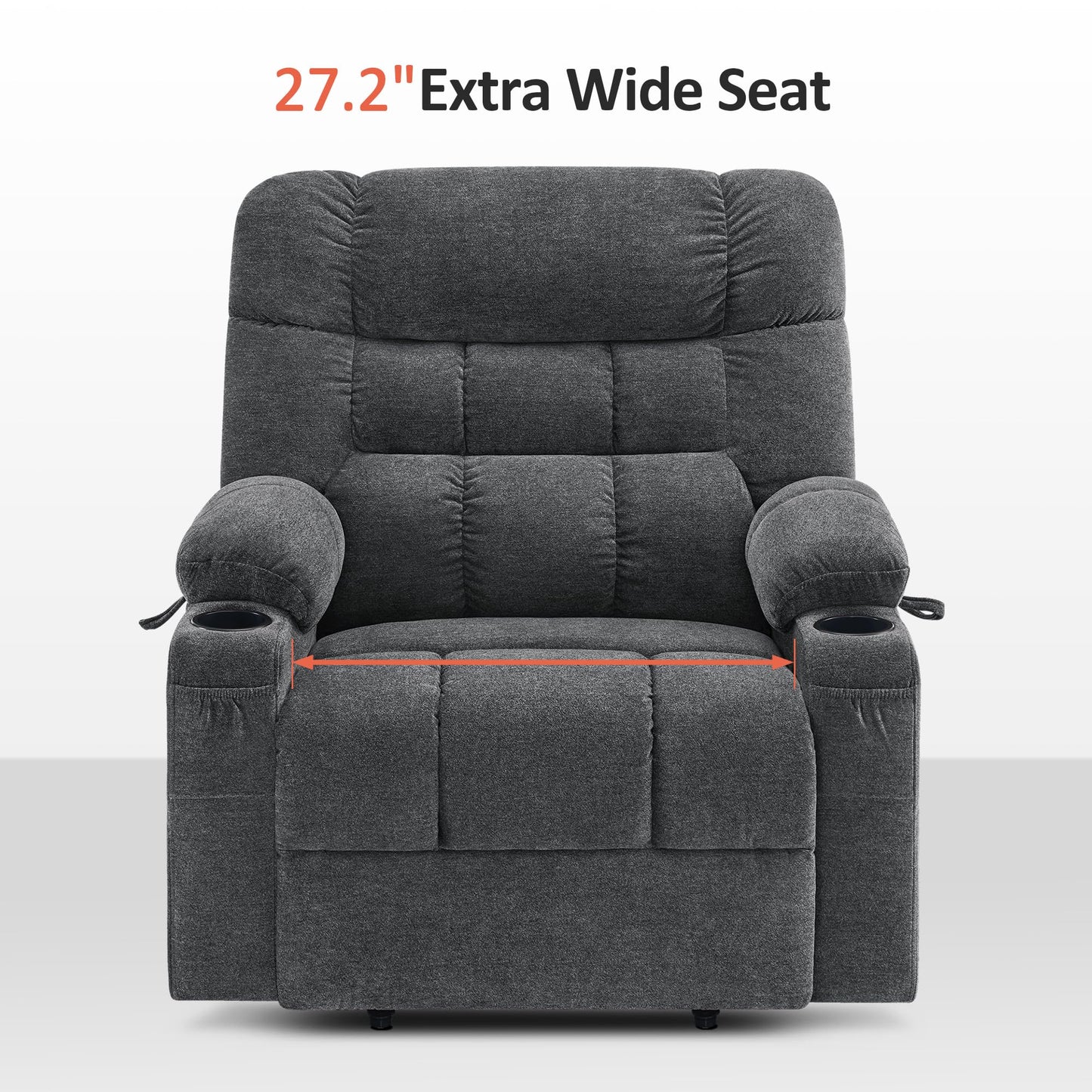 MCombo Dual Motor Power Lift Recliner Chair with Massage and Dual Heating for Elderly, Lay-Flat for Sleeping, Extra Wide for Big and Tall, Fabric R7070 (Dark Grey)