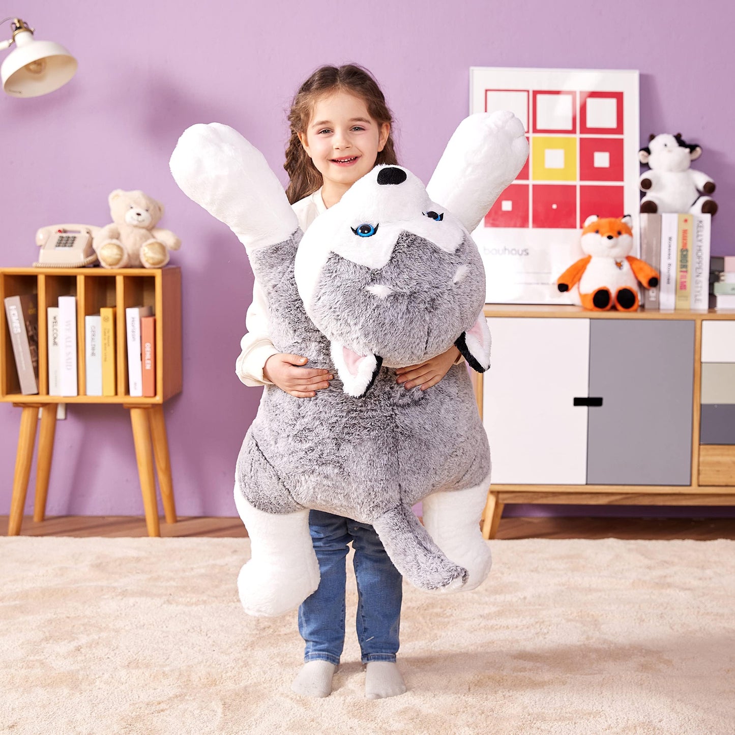 IKASA Giant Husky Stuffed Animal Plush Toy,30" Large Dog Puppy Cute Jumbo Soft Toys,Huge Big Size Plushy Fluffy Fat Plushie,Gifts for Kids