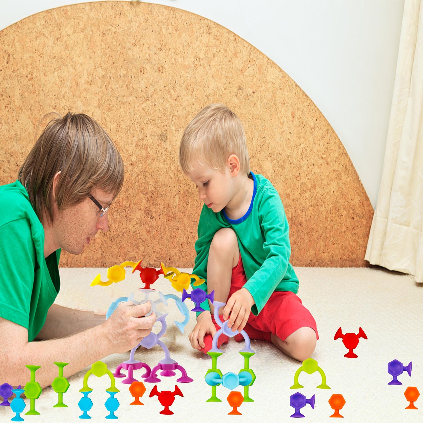 Toddler Bath Toys for Kids Ages 4-8，Suction Cup Fidget Spinner Baby, 42 pcs Suction Bathtub Toys for Toddlers 3-5, Starter Sticky Blocks for Bathtub, Sensory Toy for Kids 3 and Up