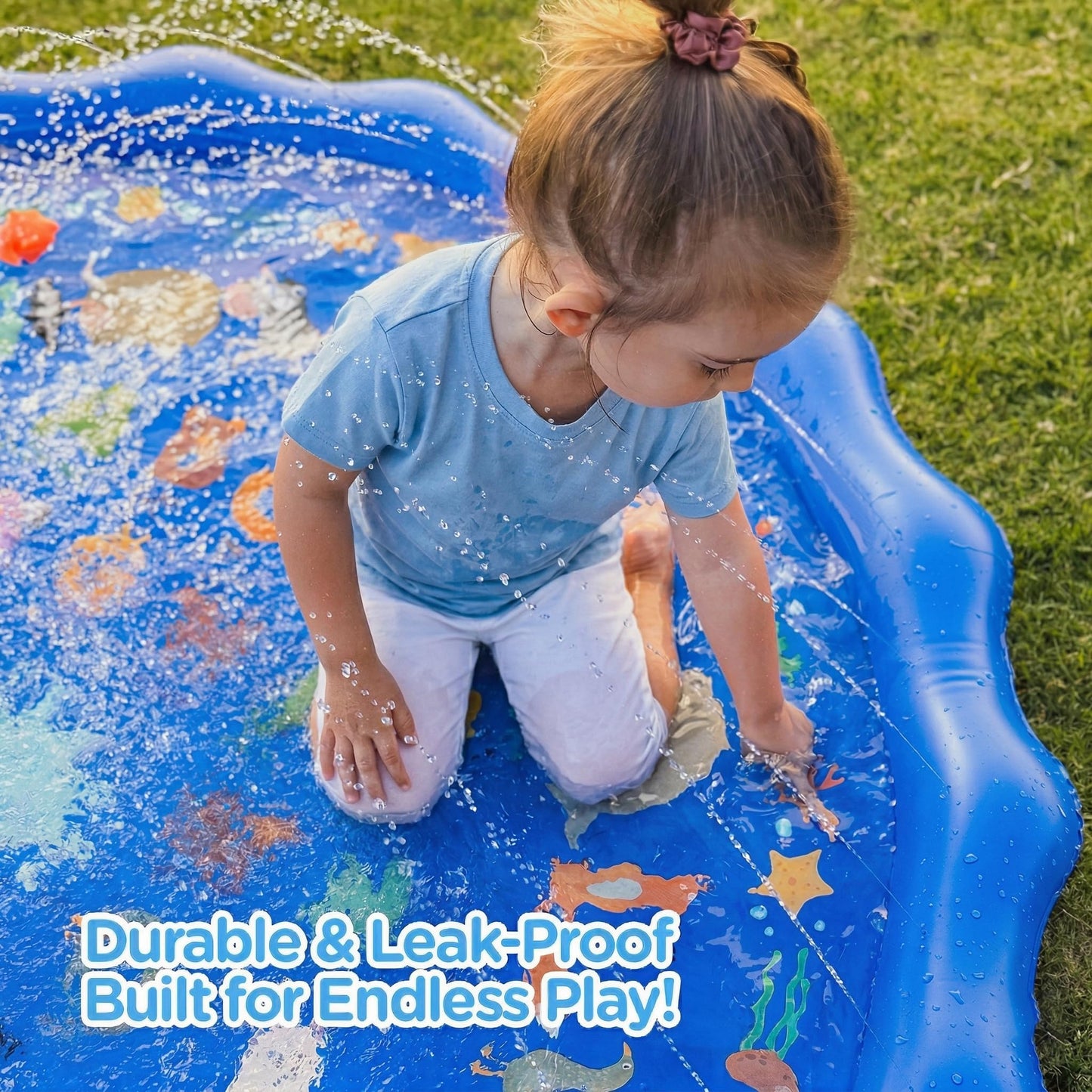 KiddoSpace Splash Pad Sprinkler for Kids and Dogs – 69" Baby Splash Pad for Toddlers 1-3, Crazy Daisy Sprinkler, Non-Slip BPA-Free Outdoor Water Play Mat, Repair Kit Included