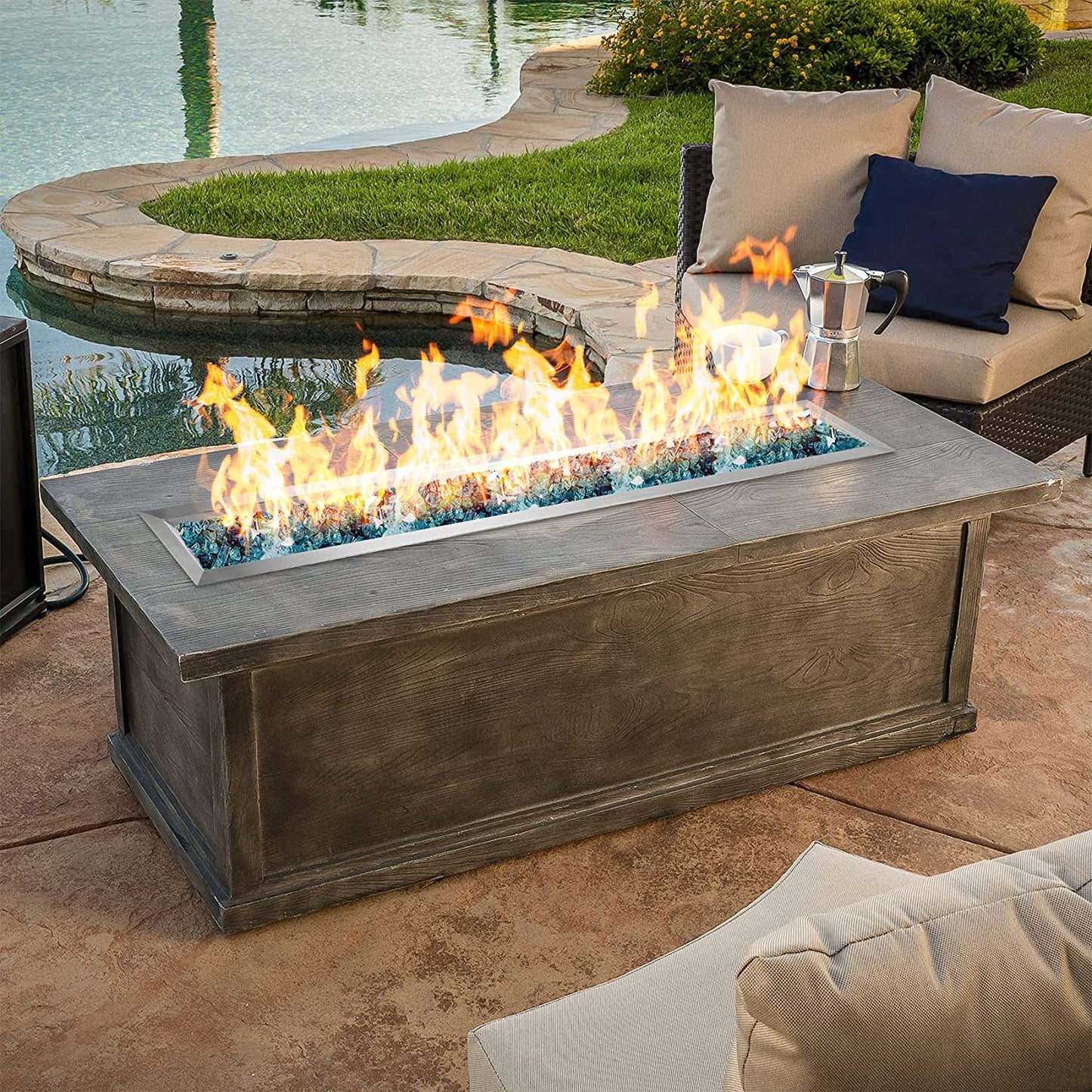 Stanbroil Linear 60" x 6" Drop-in Fire Pit Jet Burner Pan, Upgraded Natural Gas & Propane Fire Table Insert Kit, High Flame, 108k BTU Max