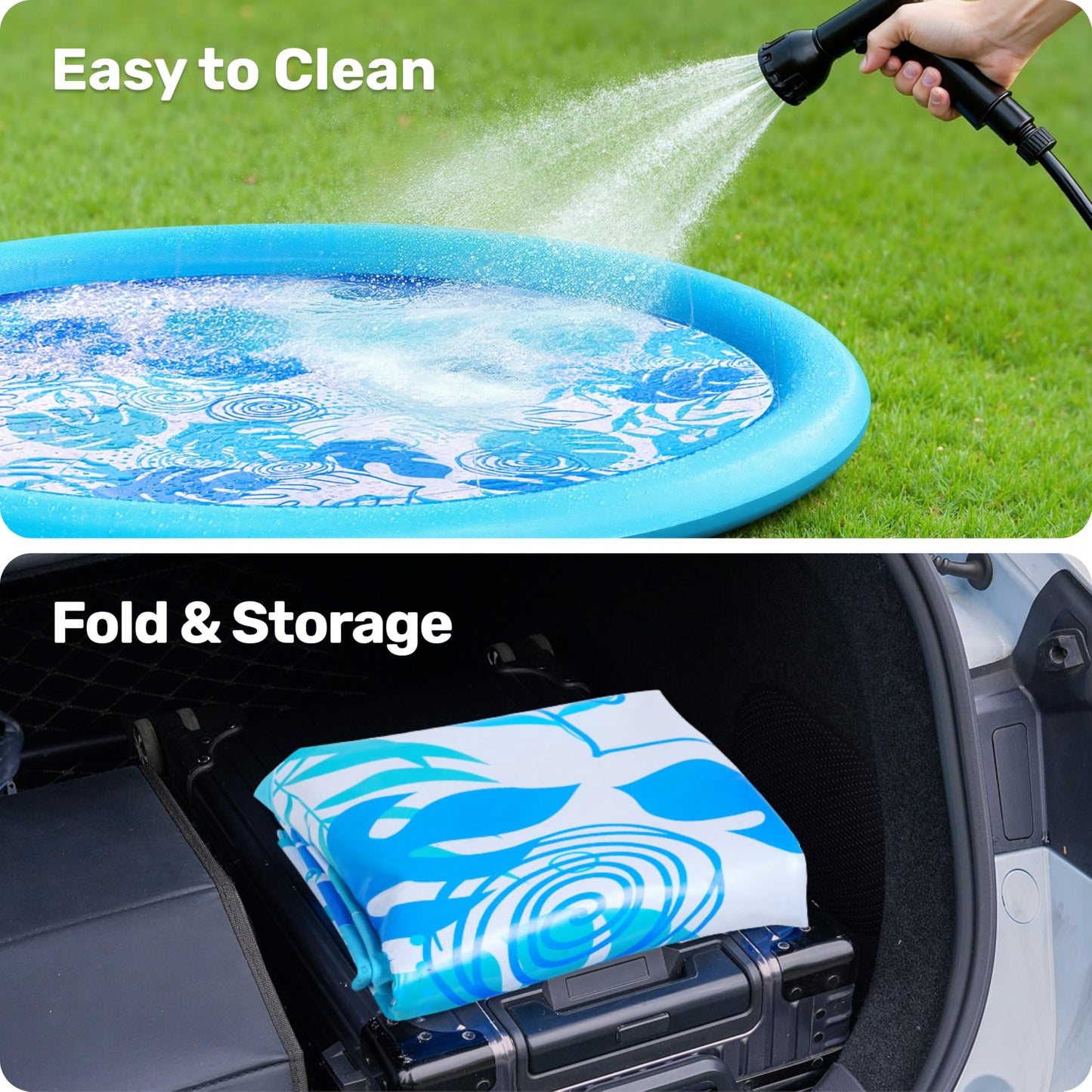 SLOOSH Splash Pad Sprinkler Mat - 6ft Tropical Leaves Outdoor Water Play Toys for Kids Dogs, Backyard Party in Summer Decor Outside Water Games Fountain Pool Children Boys Girls Toddlers Baby (Blue)