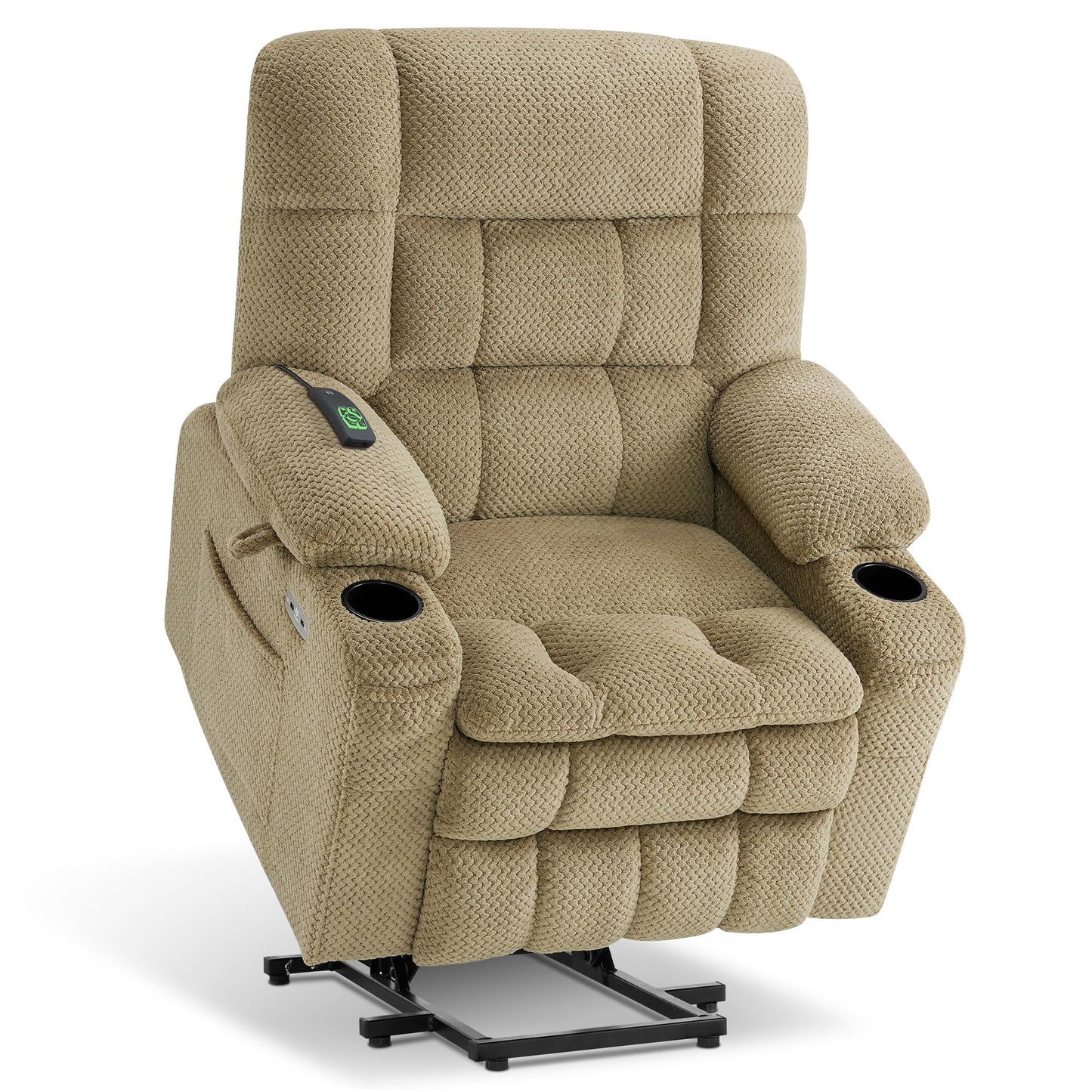 MCombo Dual Motor Power Lift Recliner Chair for Elderly, Lay Flat Lift Chair with Heat and Massage, Petite Lift Chair, Cup Holders, USB A&C Ports, Fabric 7893 (Small, Beige)