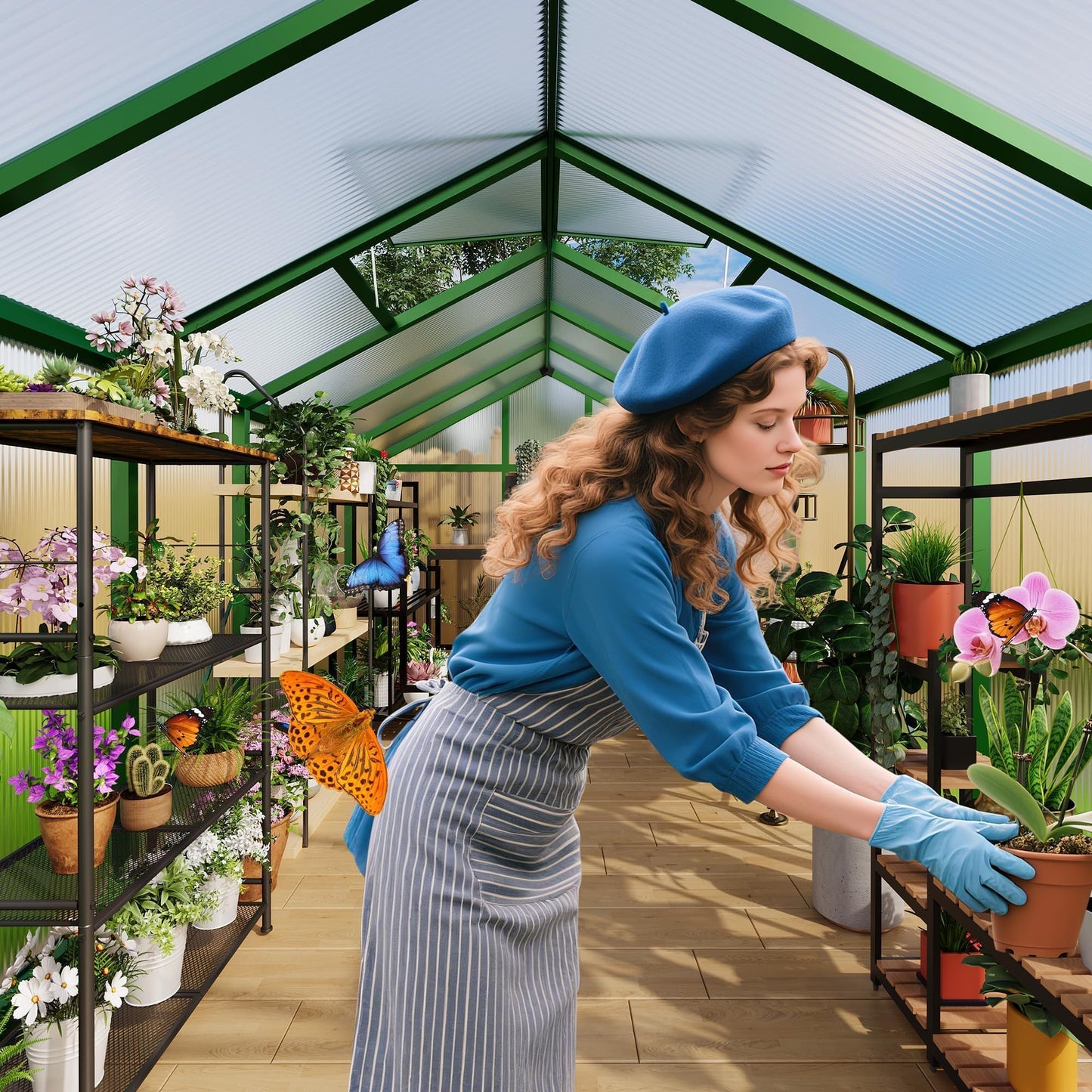 6X10 FT Greenhouse for Outdoors, Walk-in Greenhouse Kit with Aluminum Frame, Polycarbonate Panels, Adjustable Roof Vent, Sliding Door, Secure Lock for Outside Garden, Patio, Backyard