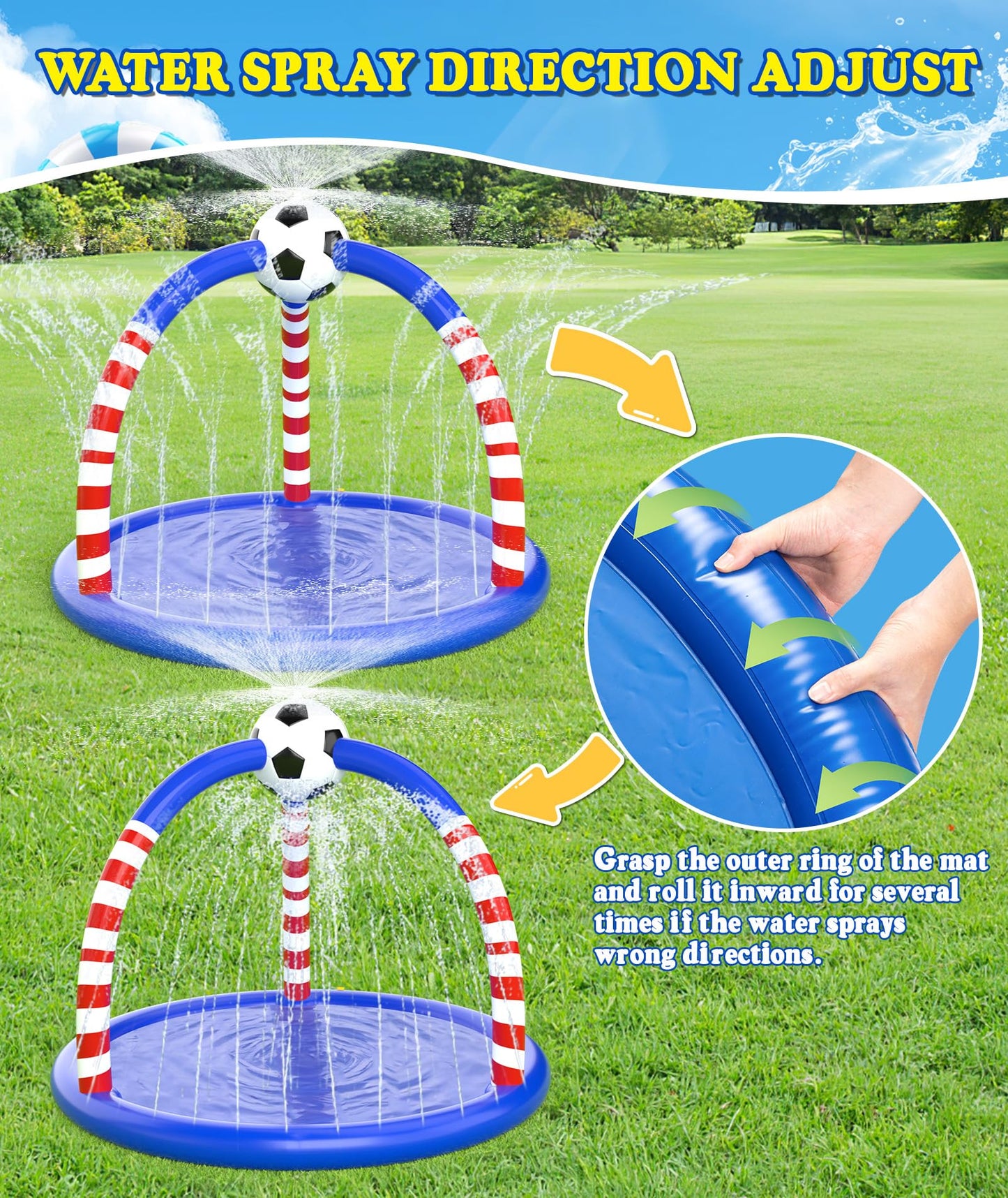 Glowpoint Splash Pad for Kids & Dogs, Large Outdoor Water Sprinkler Pad, Inflatable Water Play Mat with Soccer Sprinkler, Backyard Summer Water Toy for Toddlers Children Family Fun