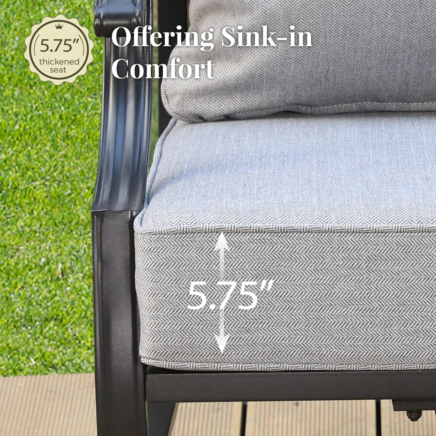 MIXPATIO Patio Furniture Set 5 pcs, Outdoor Patio Furniture, 3-Seat Sofa, 2 Rocking Chairs, 2 Ottomans and 5.75" Extra Thick Cushion, Patio Conversation Set for Garden Backyard Deck,Grey