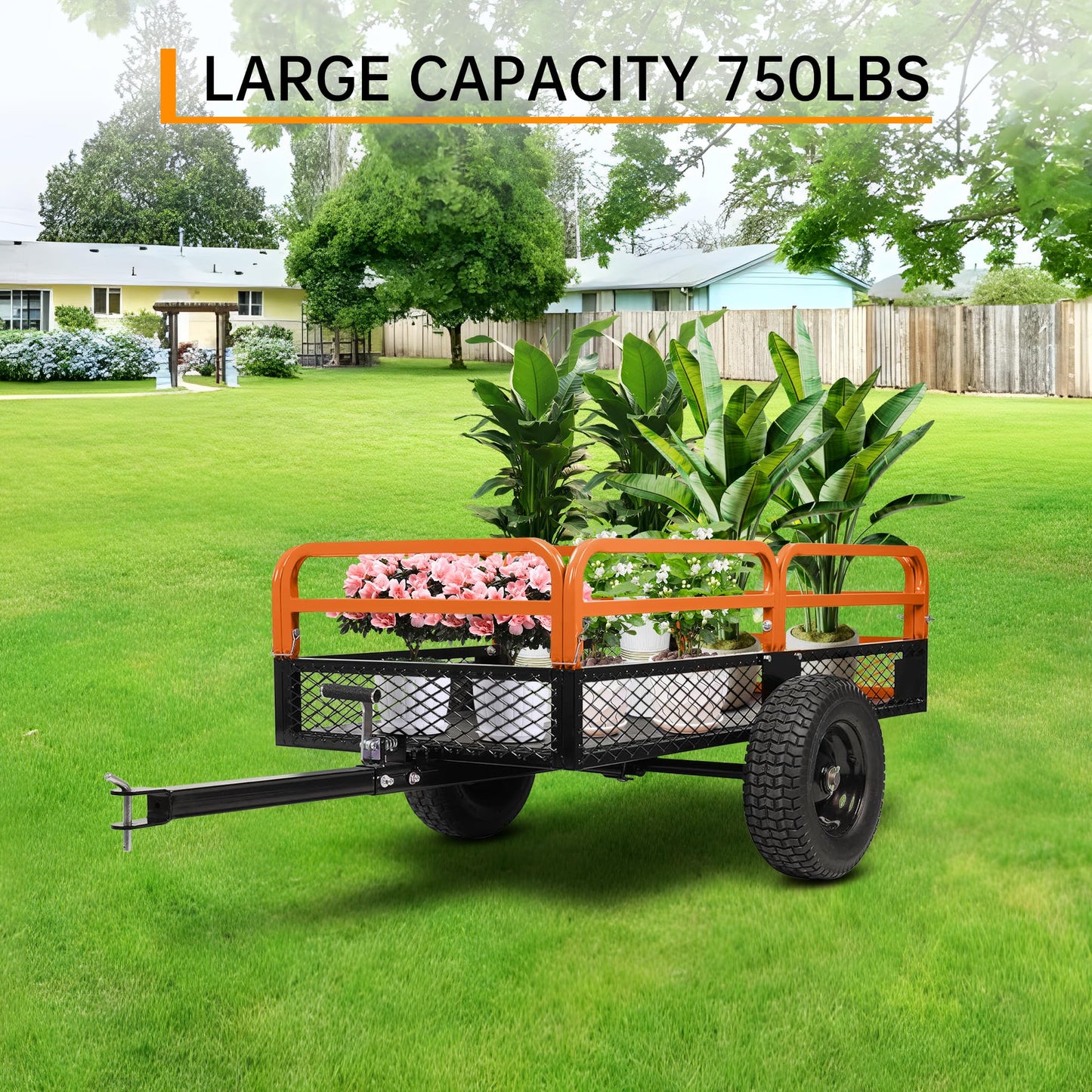 Heavy Duty Dump Cart ATV/UTV Trailer,1600 Lbs 15 Cubic Feet,Garden Trailer Pull Behind with Removable Sides & All Terrain Tires,for Lawn Tractor, Mower, Garden,Orange