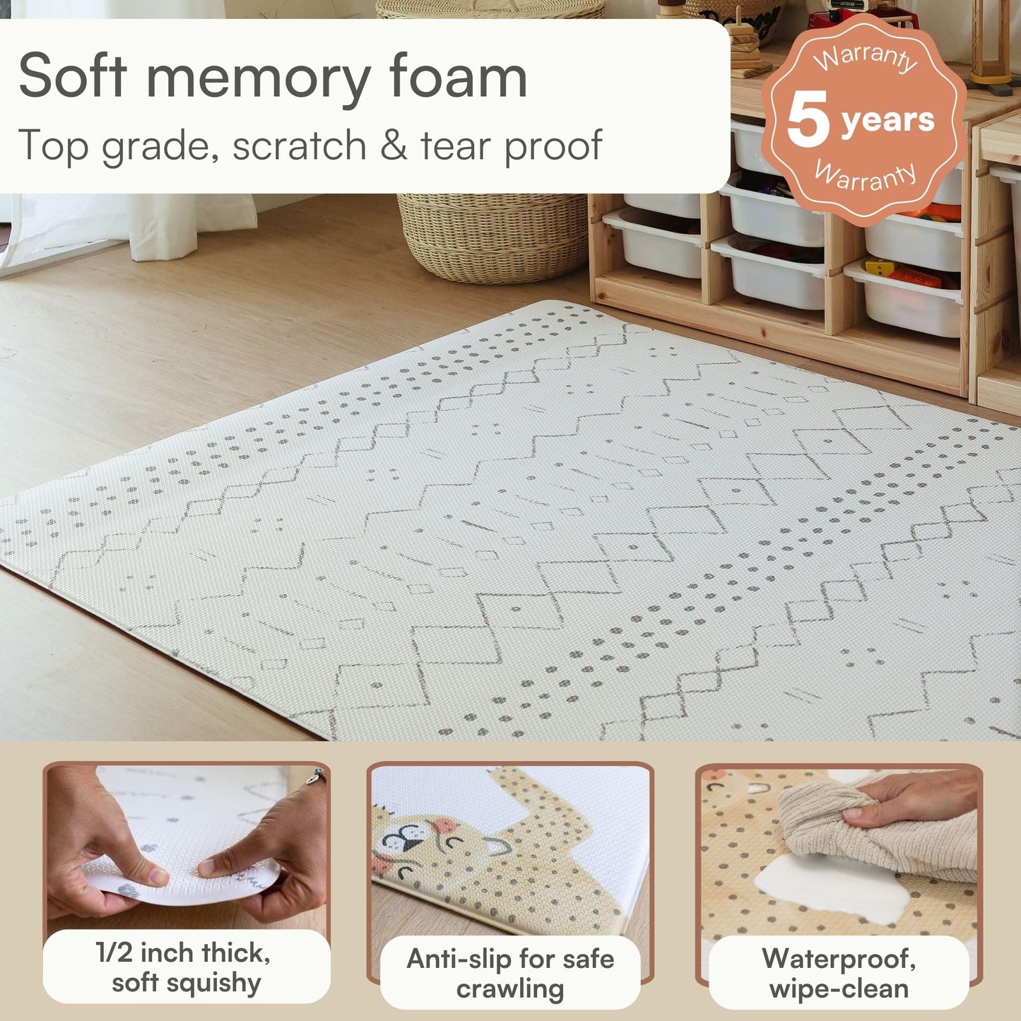 Lillefolk Reversible Baby Play Mat – Large 6.9ft x 4.6ft Foam Floor Mat for Babies & Toddlers – Stylish Non-Toxic Crawling Mat, Tummy Time Mat & Playroom Rug