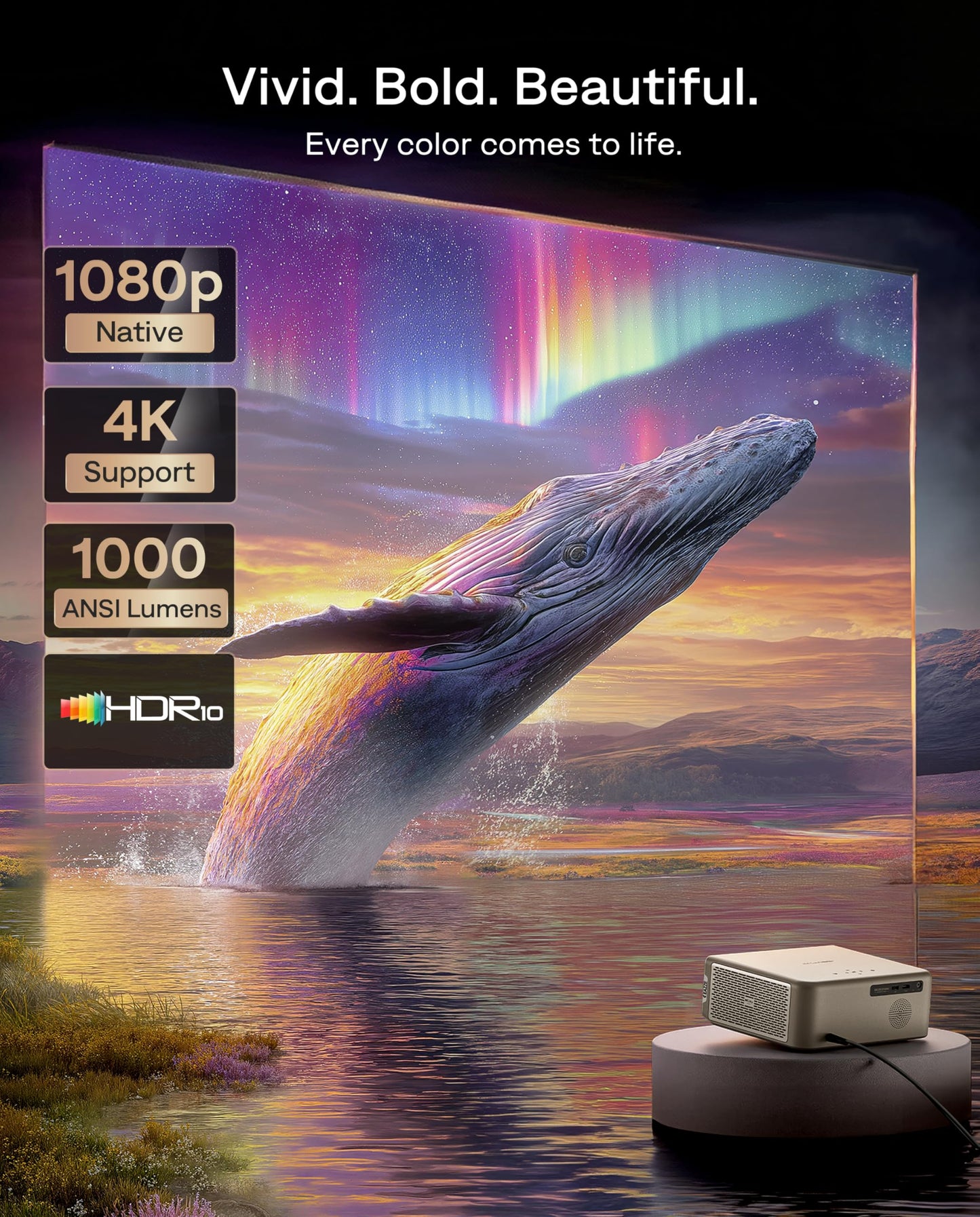 Aurzen EAZZE D1 MAX Upgraded Google TV Smart Projector 4K Supported, Ultra-Bright 1000 ANSI Lumens, MEMC Tech, Fully Automatics, 20W DoIby Audio, Home Theater Movie Projector with WiFi and Bluetooth