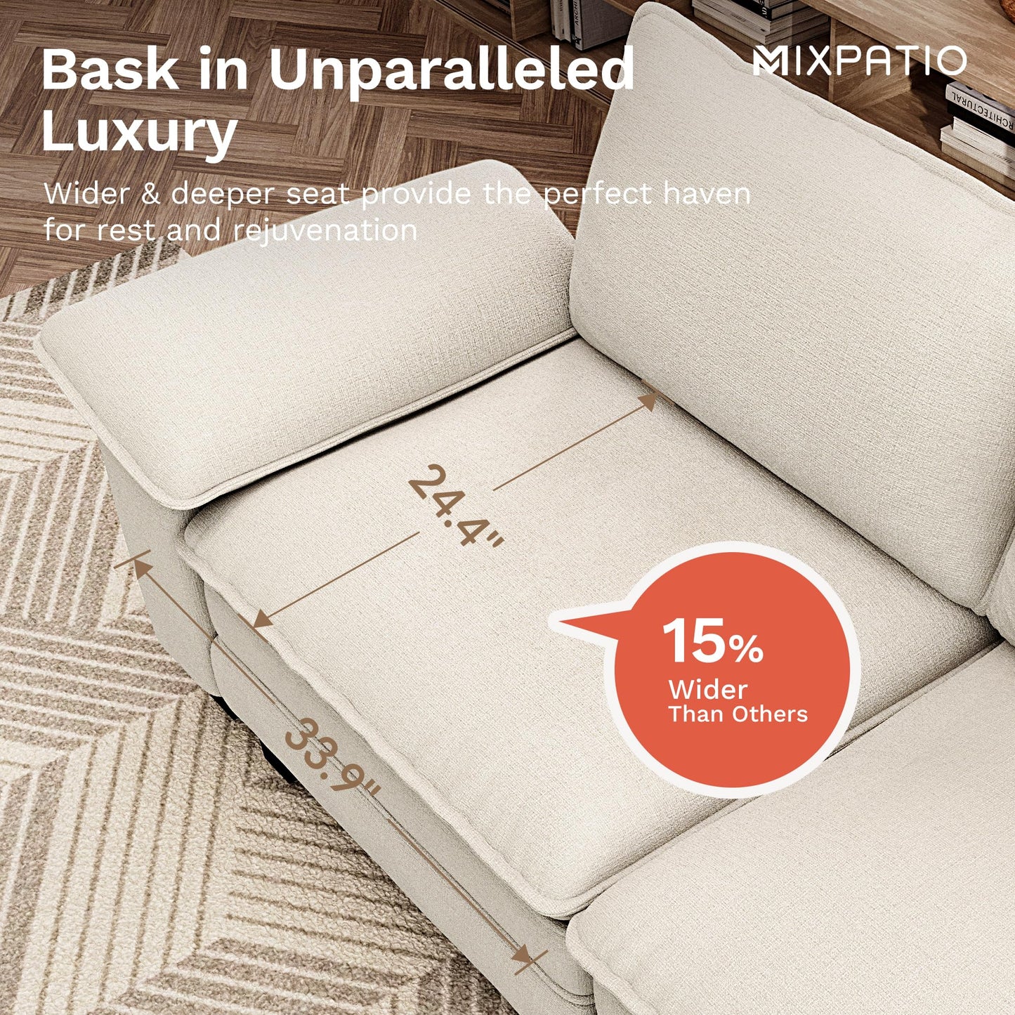 MIXPATIO U-Shaped Cloud Modular Sofa Set, Deep Seat 3-Piece 6-Seater Sectional Couch & Removable Arms, Plush Chenille for Living Room - Beige
