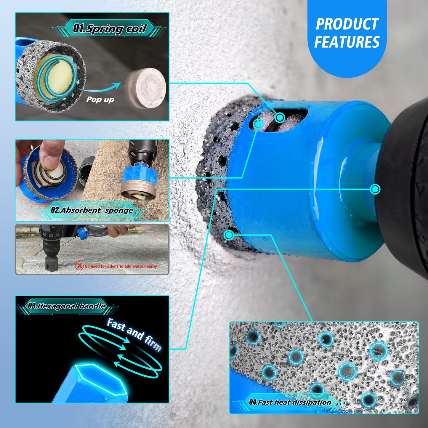 Diamond Core Drill Bits Set - ZNXIMER Porcelain Tile Hole Saw Kit for Ceramic, Granite, Marble and More Drilling - 13pcs Diamond Hole Saw Kit(6/6/8/20/25/28/35/45/50/65MM/2/6MM/10MM)