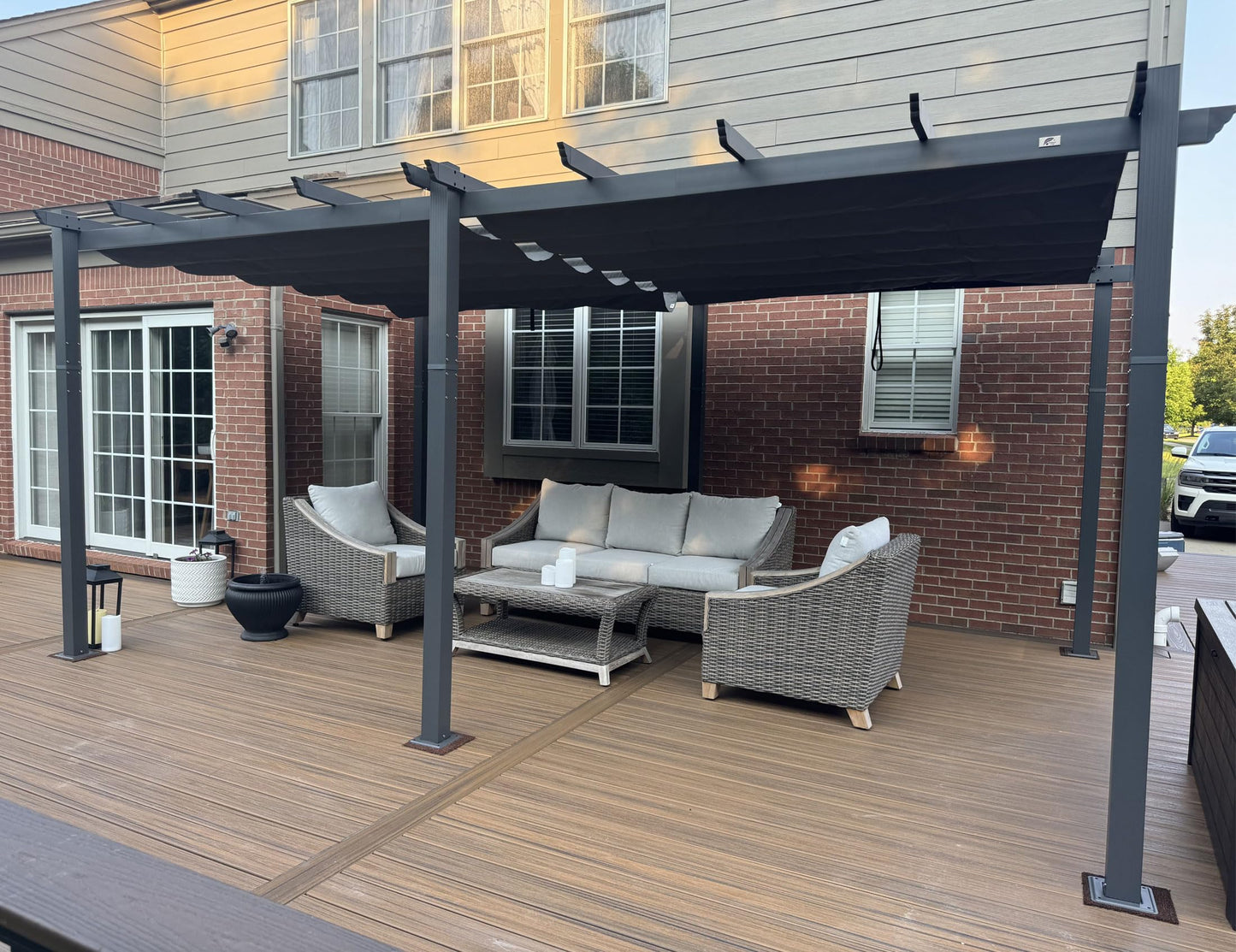 PURPLE LEAF 12' X 18' Outdoor Pergola with Retractable Canopy Aluminum Shelter for Porch Garden Sun Shade Beach Pavilion Grape Trellis Grill Gazebo Modern Backyard Deck Metal Patio Pergola Gray