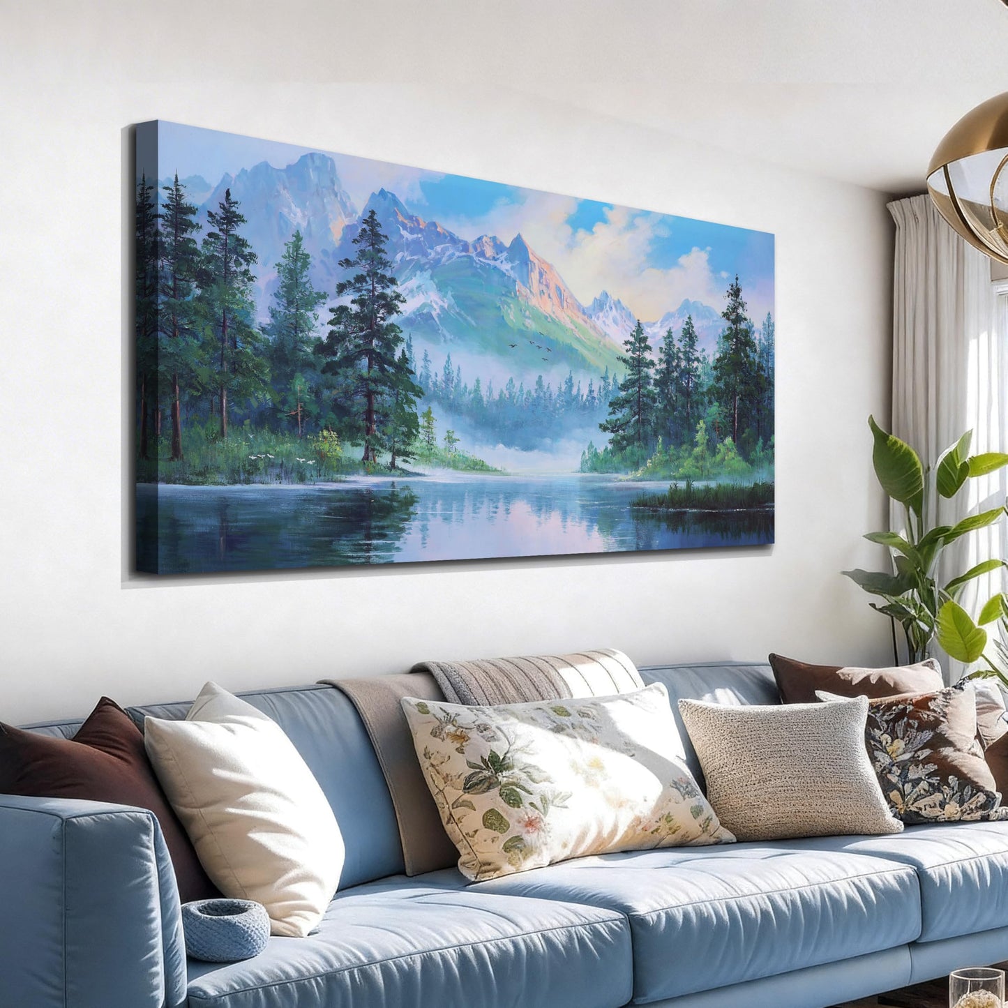 Acocifi Landscape Mountain Wall Art for Living Room Canvas Art Wall Decor Lake Forest Painting, Tree Nature Picture Bedroom Scenery Textured Artwork Framed Office Home Dining Room, Large 48"x24"