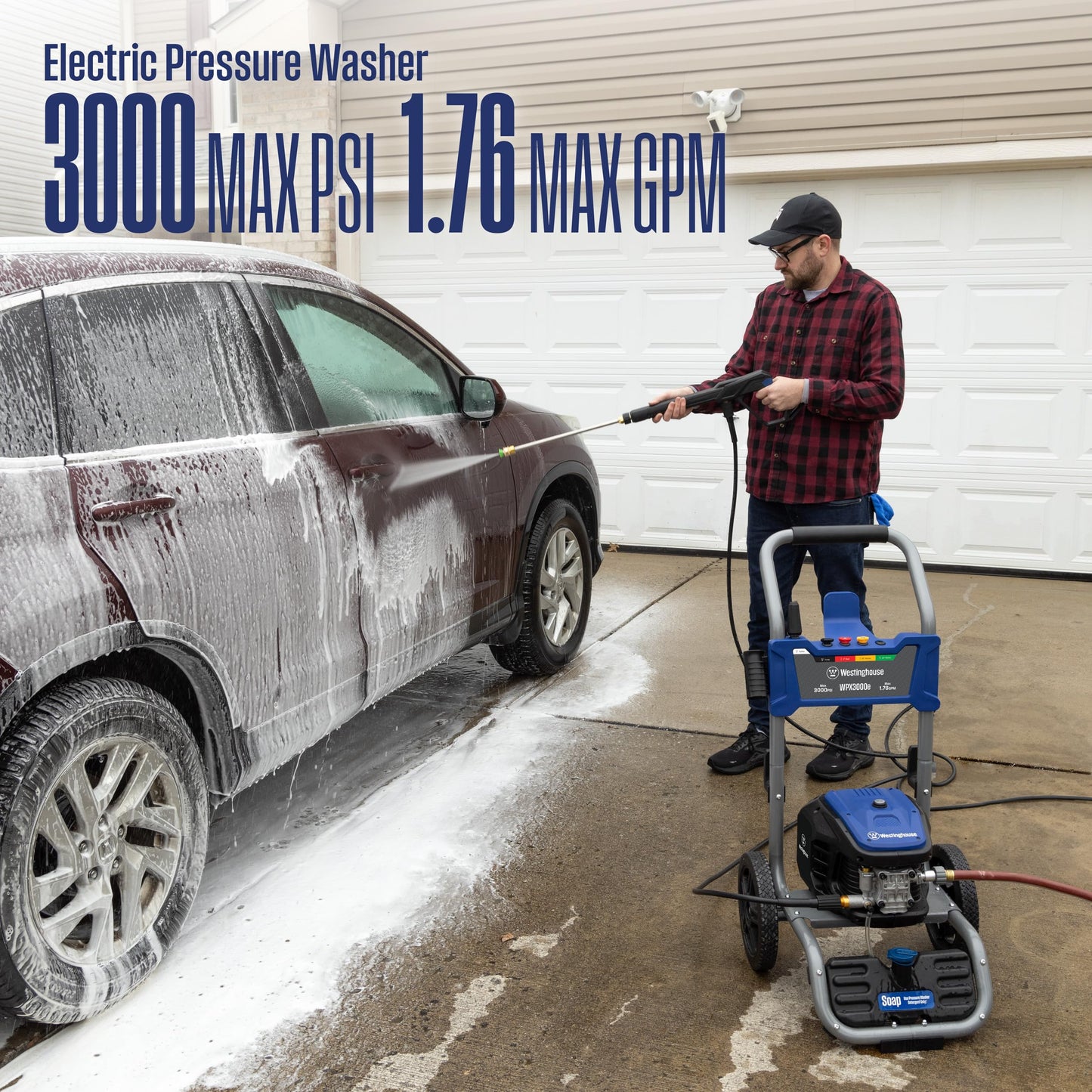 Westinghouse 3000 PSI Electric Pressure Washer and Foam Cannon Attachment Bundle for Cars, Homes, and Outdoor Surfaces