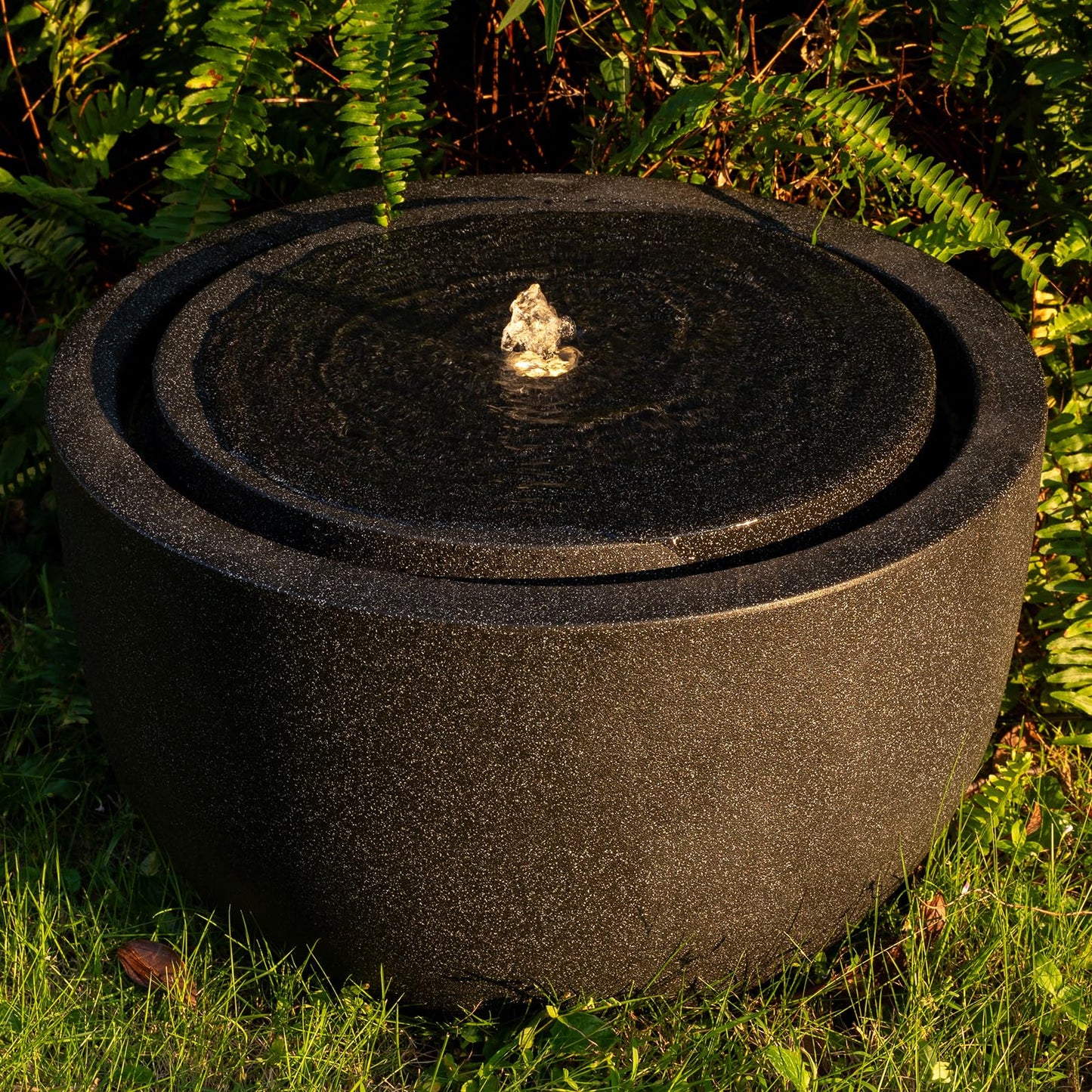 Puulye 12.60” H Outdoor Water Fountain Made with Eco-Friendly Recyclable Materials, Polyethylene Round Bubbler Water Fountain Outdoor, Garden Decor with LED Light for Patio, Porch, Backyard (12.60")