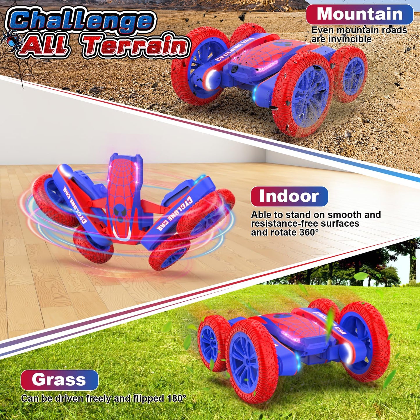 Blissbud Remote Control Car Spider RC Cars Double Sided 360°Flip 4WD Rechargeable Drift RC Race Car Boys Toys Birthday Gifts for 4 5 6 7 8 9 10 11 12 Year Old Boys Easter Basket Stuffers for Kids