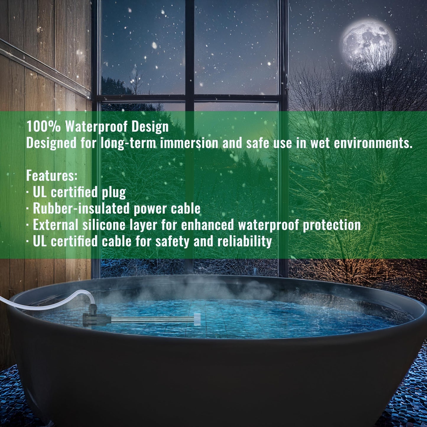 3500W 240V Fully Submersible Water Heater of Hot Tub & Above Ground Pool – Portable Immersion Electric Heater with WiFi Timer & Temp Control for Inflatable Pool, Bucket, Baptism Pool & Bathtub etc