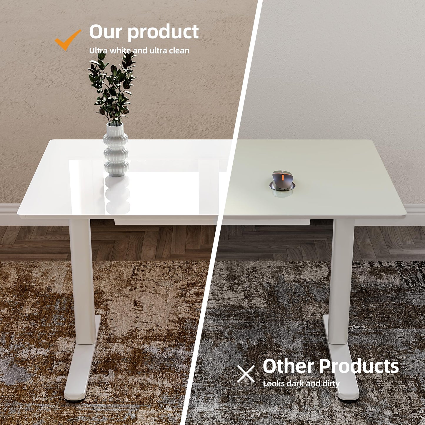 Claiks Glass Standing Desk with Drawers, 40×24 Inch Adjustable Stand Up Desk Quick Install Home Office Computer Desk, White