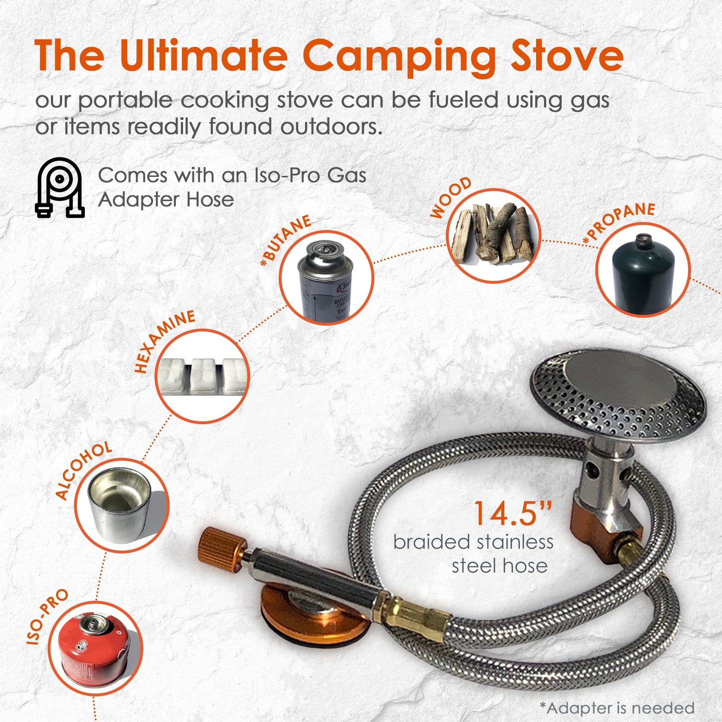 nCamp Kitchen to Go 5 Piece Bundle, Portable Compact Multi-Fuel Burning Camping Stove, ISO Propane Adapter, Elevated Bamboo Cutting Board Prep Surface, Cafe Coffee Maker, Carrying Bag, For Camping