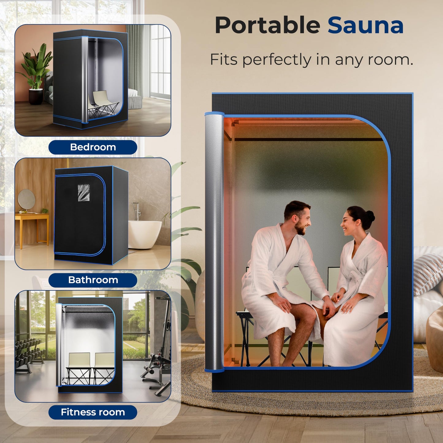 SereneLife Portable Sauna for Home, 2 Person Steam Tent with 4L Steamer, 2 Folding Chairs, Remote Control In-Home Spa, 6' x 4'