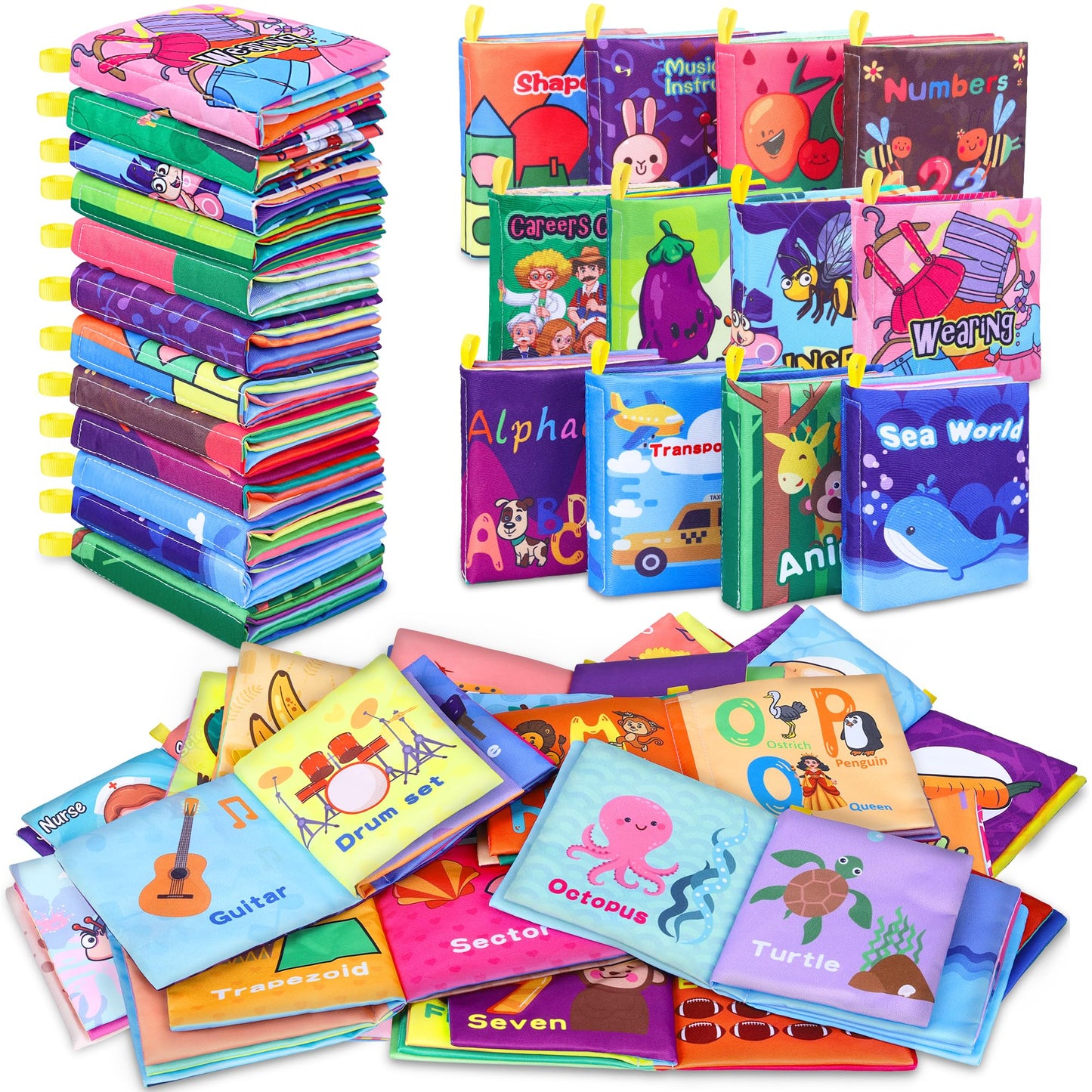 Baby Bath Books, Fabric Soft Baby Cloth Books, Early Education Toys, Waterproof Babies Book for Toddler, Newborn, Infants Perfect Shower Toys, Kids Bath Toys Toddler Gift (12PCS)