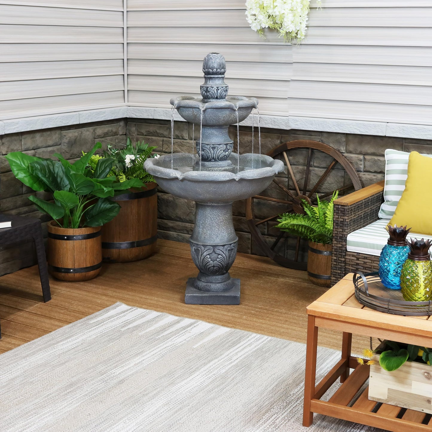 Sunnydaze 50-Inch 2-Tier French Garden Outdoor Water Fountain - Glass Fiber Reinforced Concrete Construction - Dusty Gray
