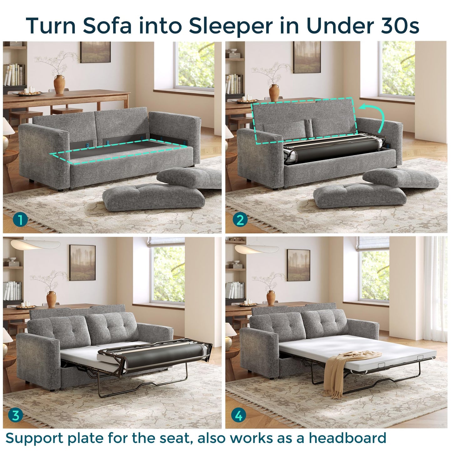 LINSY Oversized Sectional Sleeper Sofa 118" Pull Out Couch with Storage Chaise, Convertible Sofa Bed with Memory Foam Topper, Comfy L Shaped Couches for Living Room Apartment Dorm Room, Grey