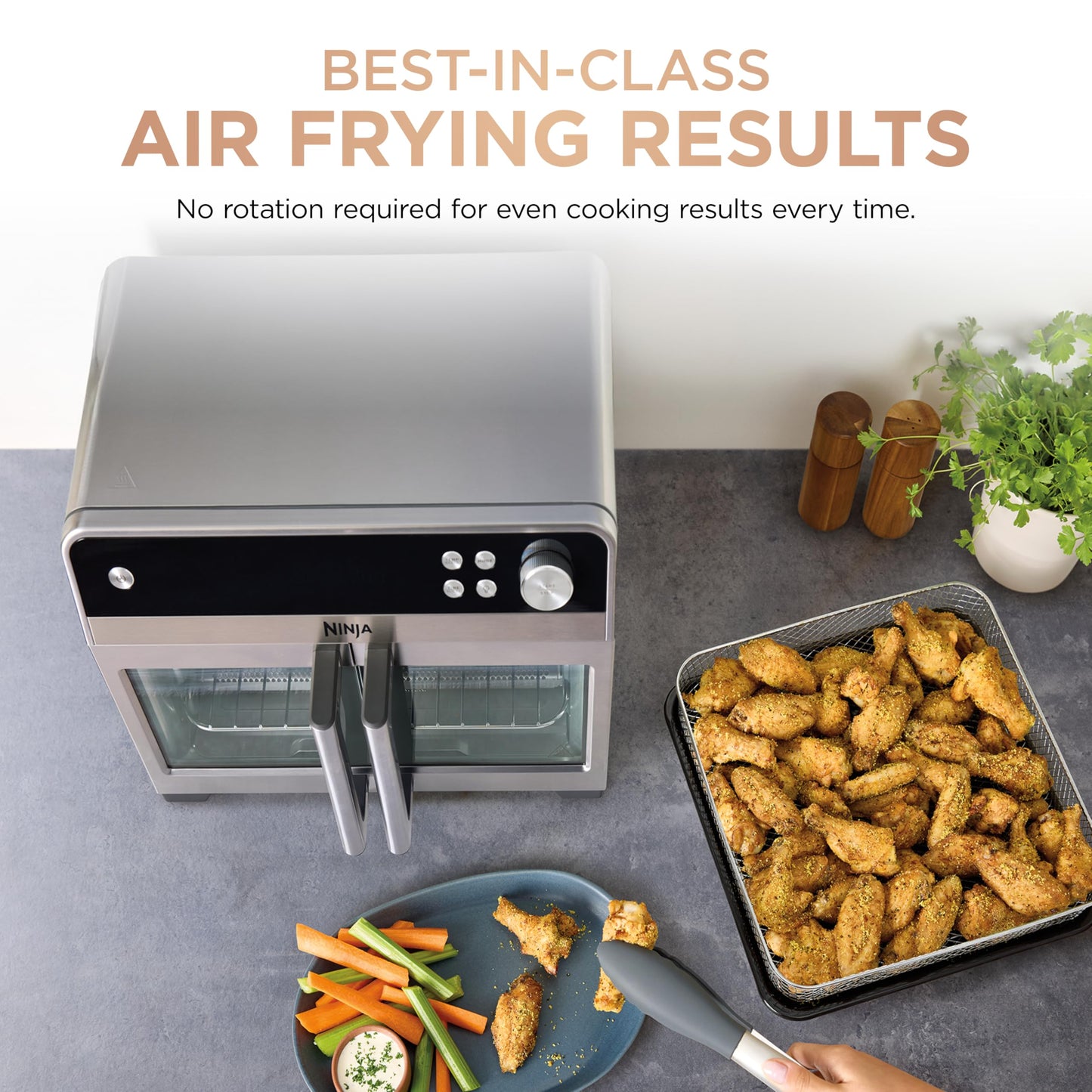 Ninja | French Door Premier | Air Fryer, Convection Oven, Toaster | 5-qt Air Fry Basket, Sheet Pan, Wire Rack, Broil Rack | PFAS-free Cooking Surface, Dishwasher-safe Accessories | FO101 (NEW)