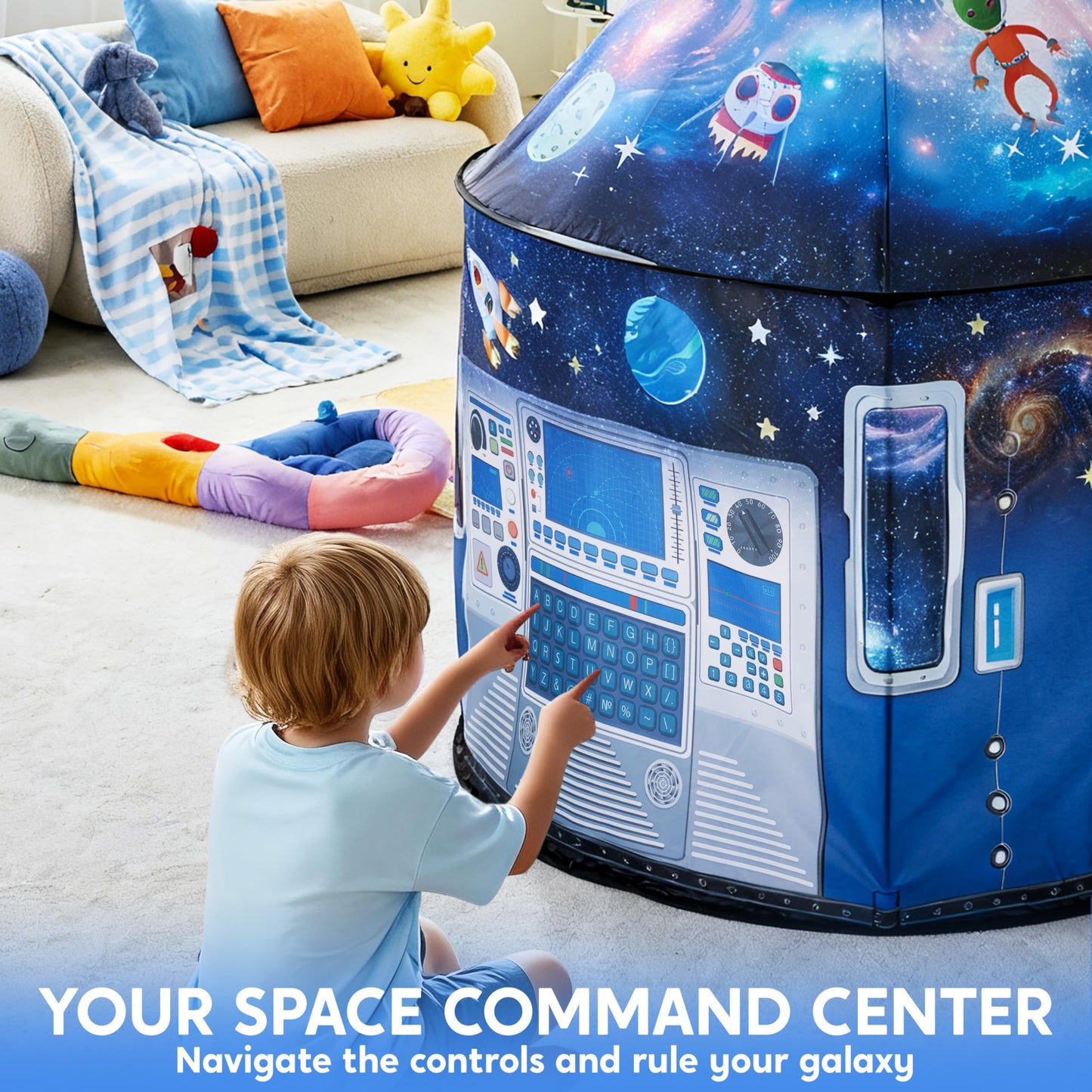 JOYIN Rocket Ship Play Tent for Kids – Glow-in-the-Dark Space Tent with Starry, Astronaut Spaceship Foldable Playhouse for Boys & Girls, Indoor Outdoor Kids Pop-up Play House, Toddler Birthday Toy