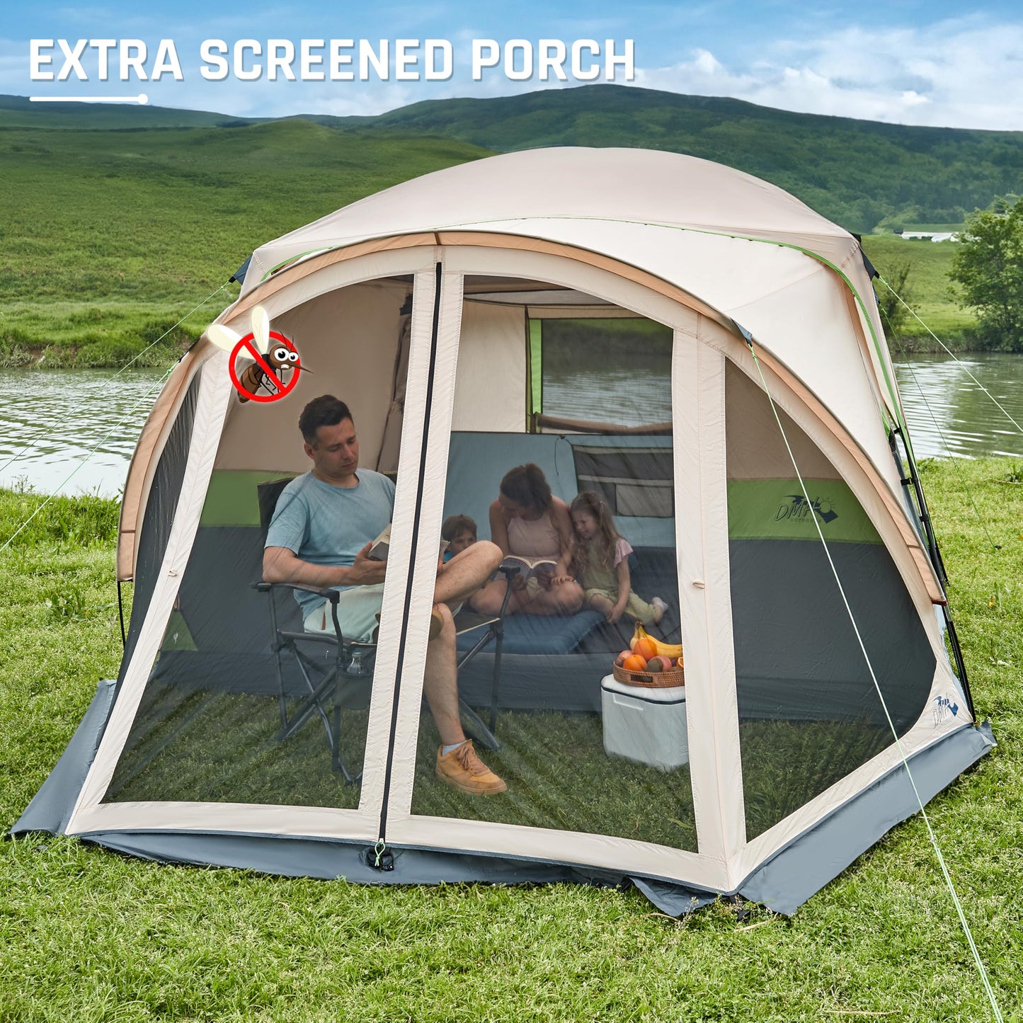Tents for Camping 6 Person Camping Tent with Screen Porch, Weatherproof Large Cabin Tent with Rainfly and Carry Bag, Family Tent for Outdoor Camping and Backyard, Beige