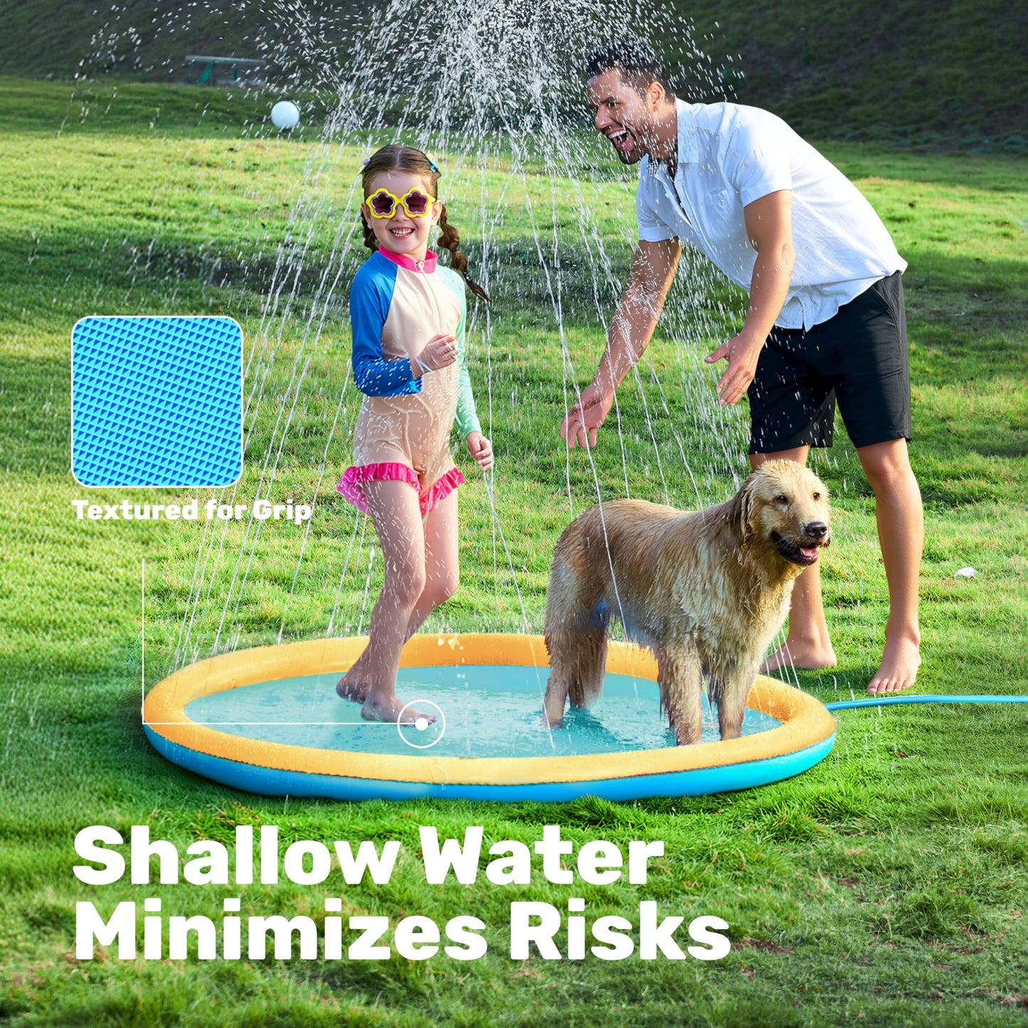 SLOOSH 60" Non-Slip Splash Pad Sprinkler - Outdoor Water Play Toys Backyard Fountain Mat for Toddlers Kids Dogs, Thickened Sprinkler Outside Pool Party Durable for Girls Boys Pets (60in, Orange&Blue)